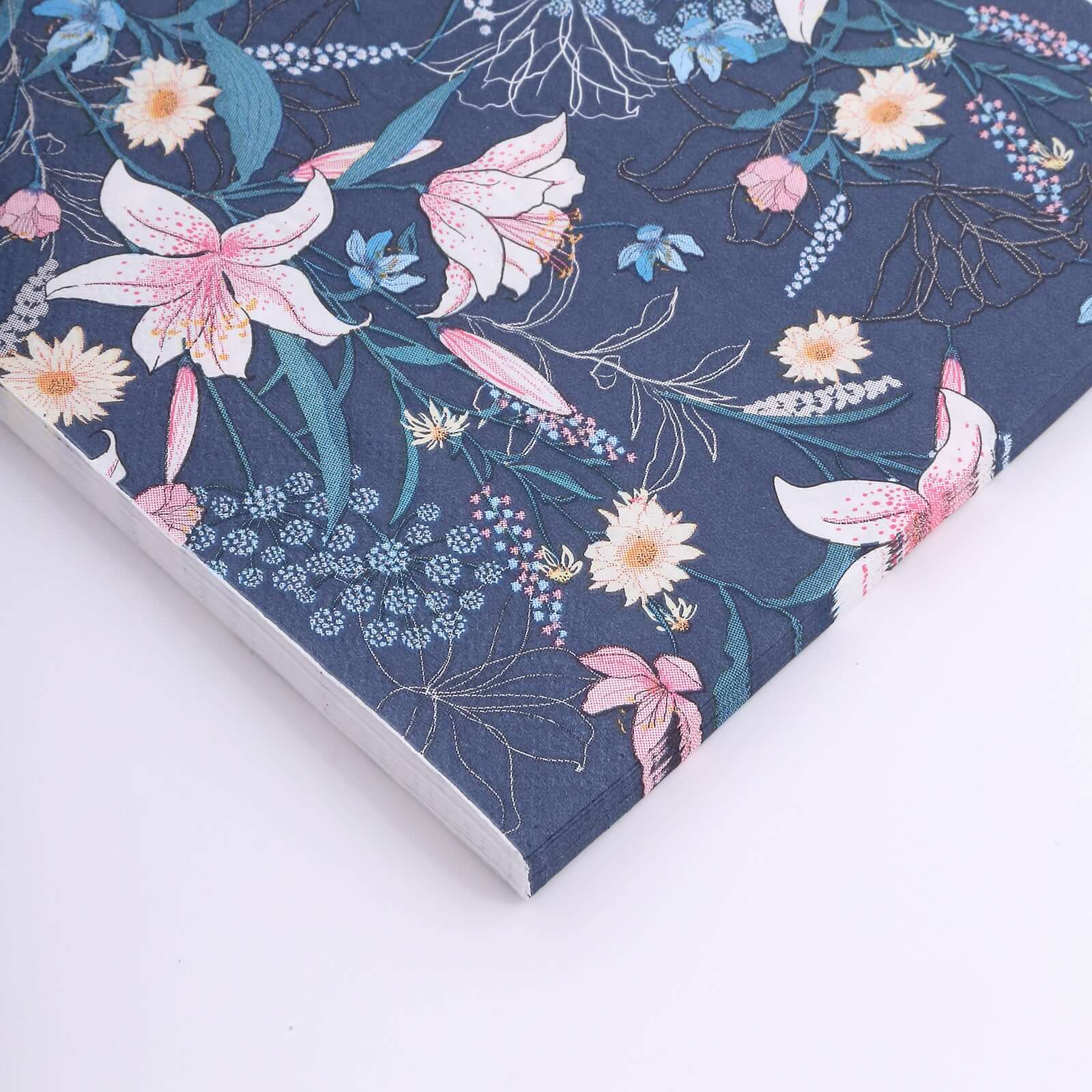 20-Pack Paper Beverage Napkins 2 Ply Navy Blue with Water Lily Floral Design 6.5"x6.5" - Soft 2-Ply Disposable Beverage Napkins 18GSM - Image 13