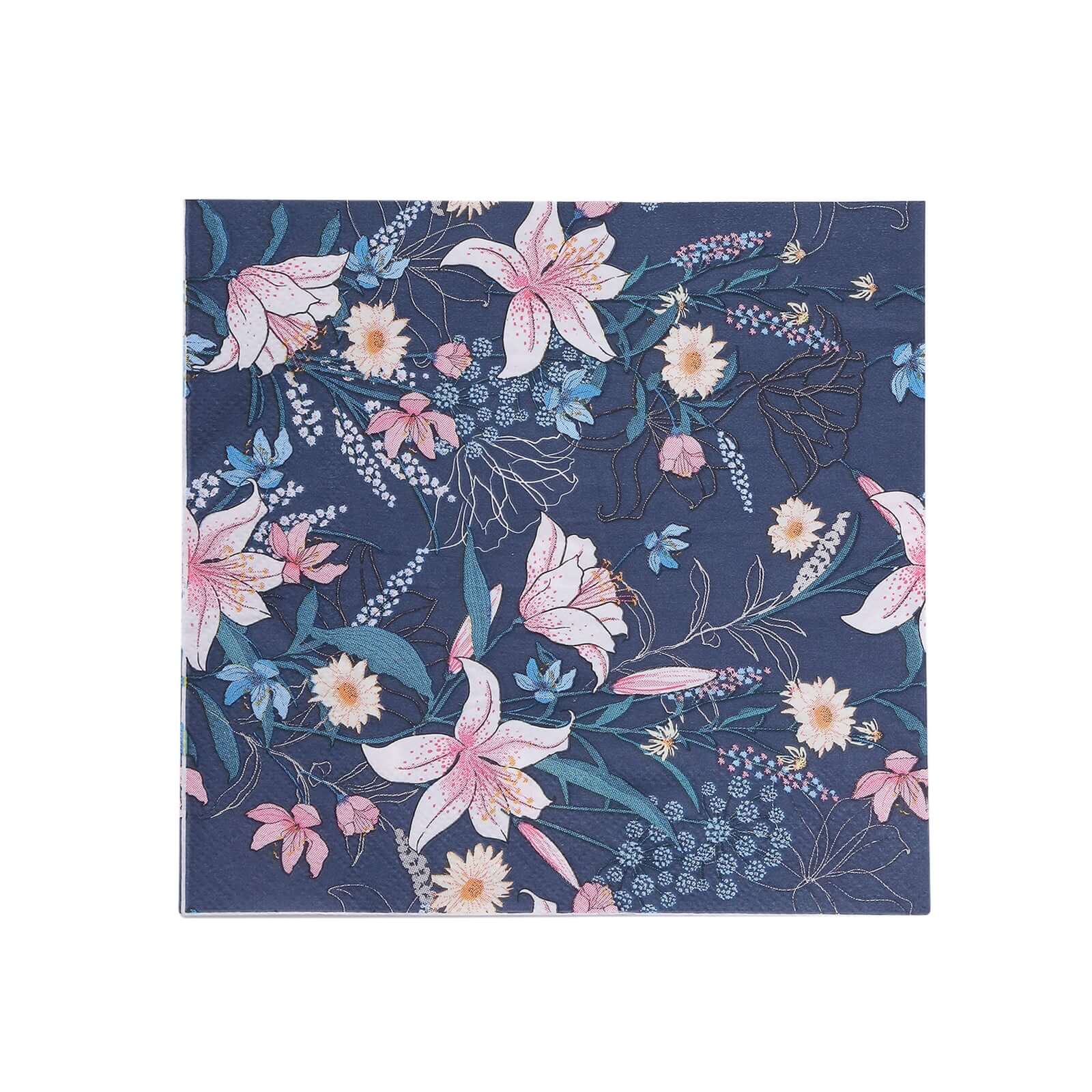 20-Pack Paper Beverage Napkins 2 Ply Navy Blue with Water Lily Floral Design 6.5"x6.5" - Soft 2-Ply Disposable Beverage Napkins 18GSM - Image 7