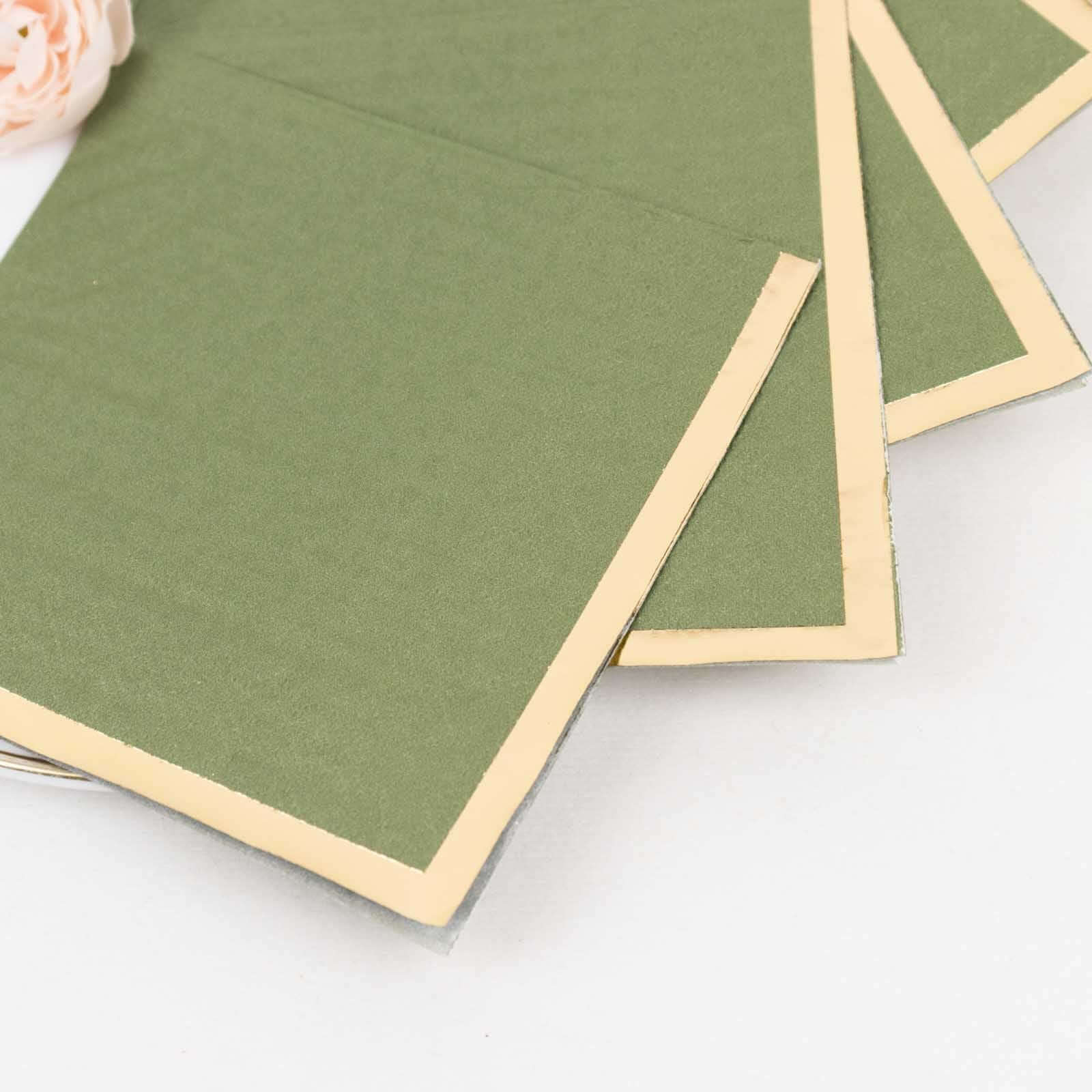 50-Pack Paper Beverage Napkins 2 Ply Dusty Sage Green with Gold Foil Edge 5"x5" - Soft Disposable Cocktail Napkins 18GSM - Image 2
