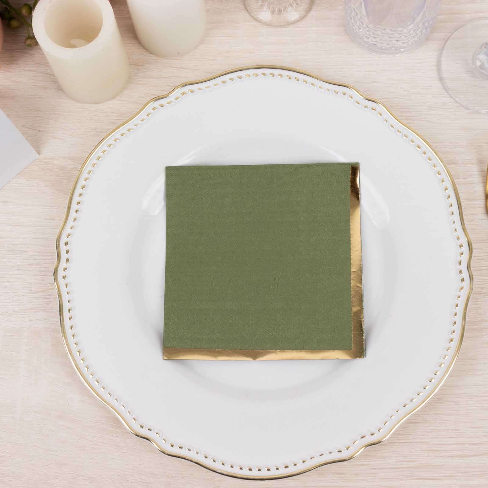 50-Pack Paper Beverage Napkins 2 Ply Dusty Sage Green with Gold Foil Edge 5"x5" - Soft Disposable Cocktail Napkins 18GSM - Image 5