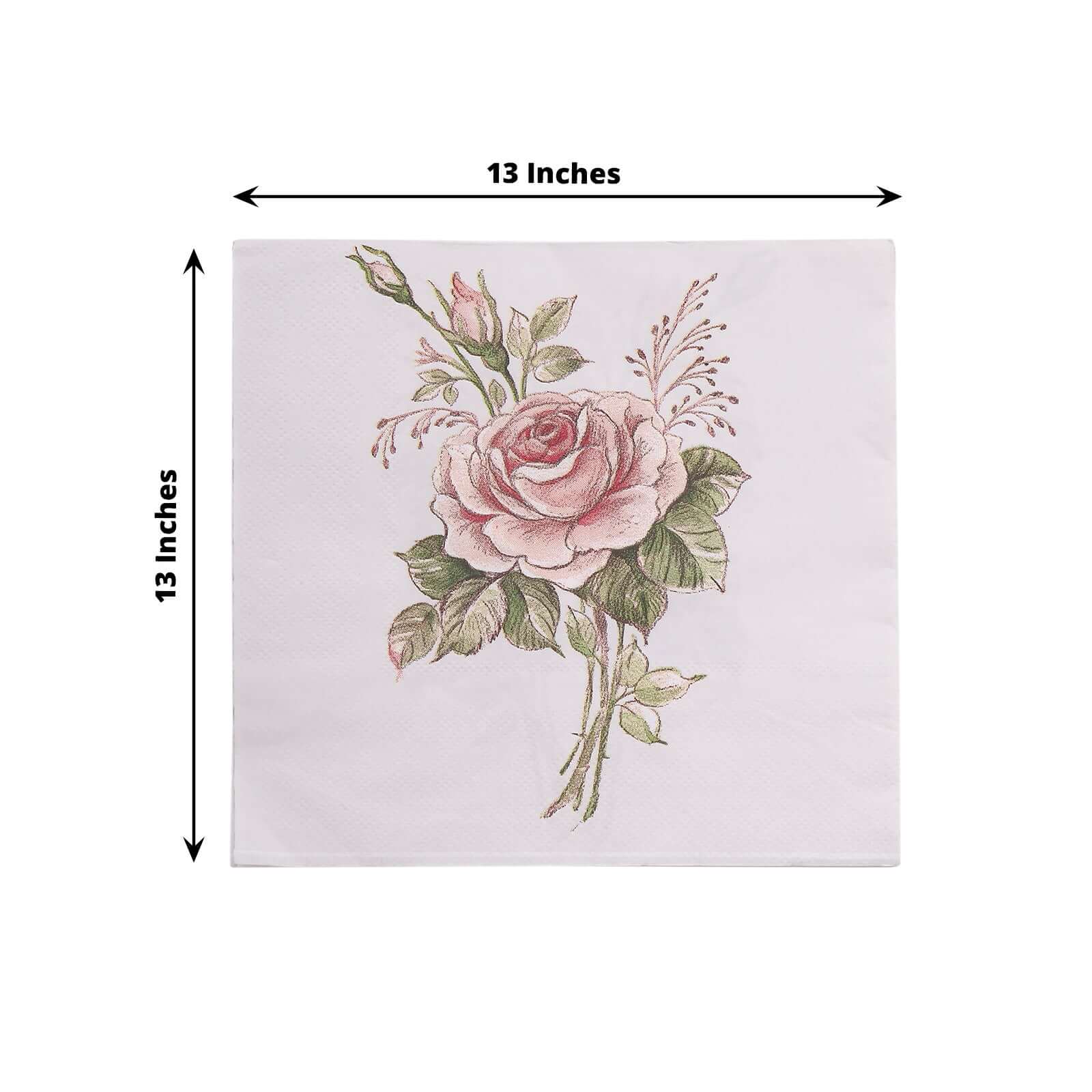 20-Pack Paper Beverage Napkins 2 Ply Pink/Ivory with Vintage Rose Design 6.5"x6.5" - Stylish Garden Party Cocktail Napkins 18GSM - Image 3