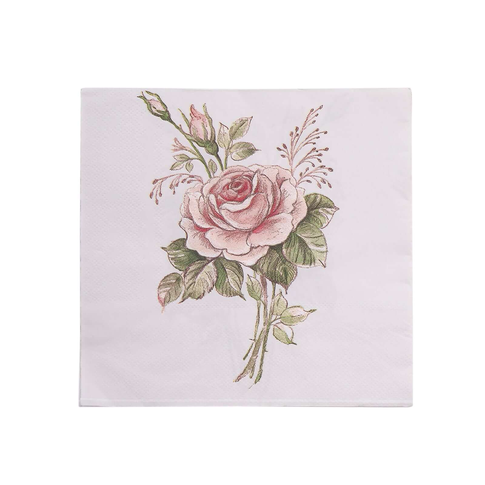 20-Pack Paper Beverage Napkins 2 Ply Pink/Ivory with Vintage Rose Design 6.5"x6.5" - Stylish Garden Party Cocktail Napkins 18GSM - Image 7