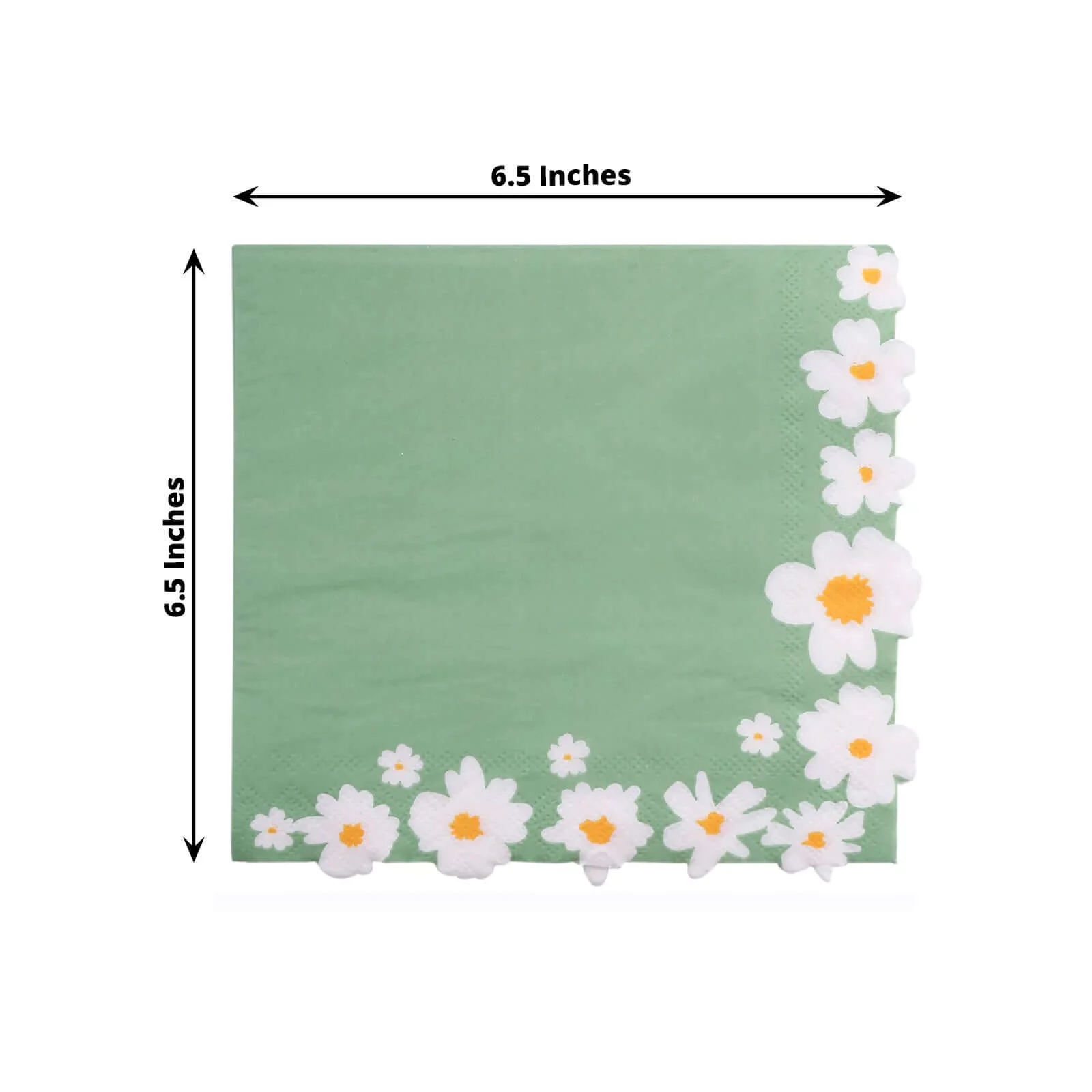 20-Pack Paper Beverage Napkins 2 Ply Sage Green with Daisy Flower Design 6.5"x6.5" - Soft 2-Ply Disposable Beverage Napkins 18GSM - Image 3