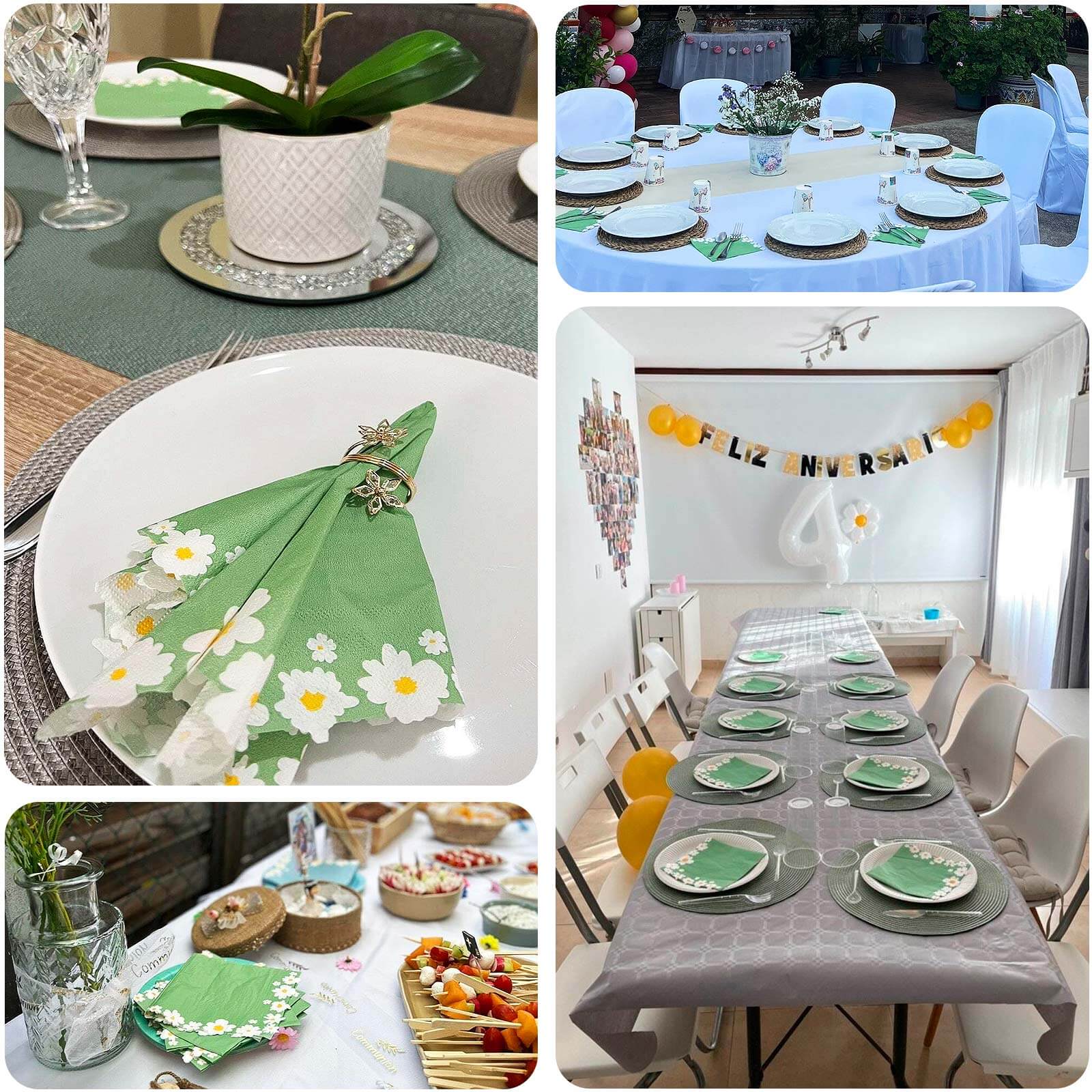20-Pack Paper Beverage Napkins 2 Ply Sage Green with Daisy Flower Design 6.5"x6.5" - Soft 2-Ply Disposable Beverage Napkins 18GSM - Image 5