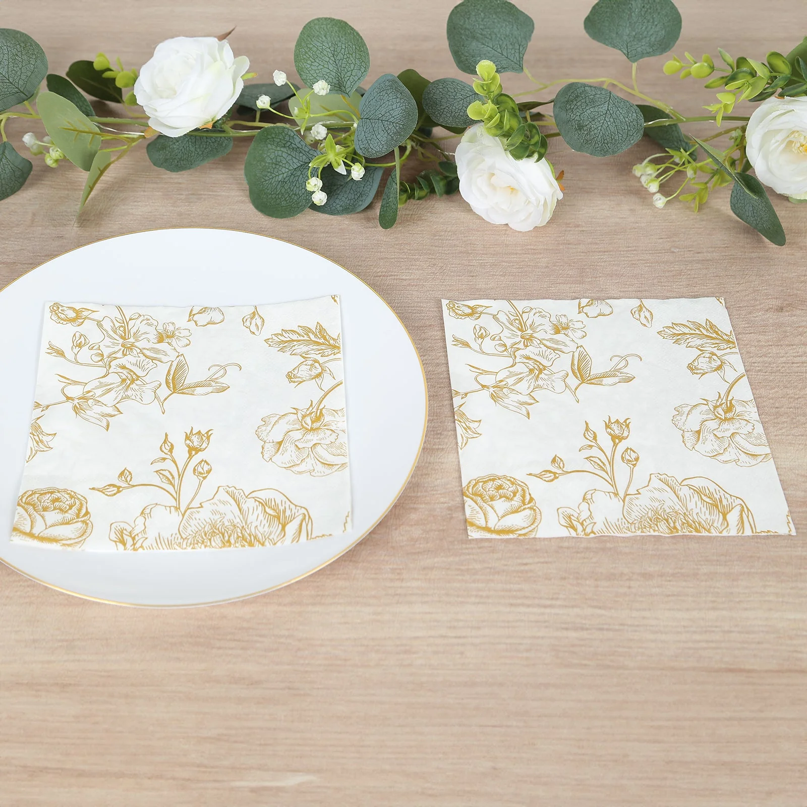 50-Pack Paper Cocktail Napkins 2 Ply White with Gold French Toile Floral Pattern - Soft and Highly Absorbent Beverage Napkins - Image 5