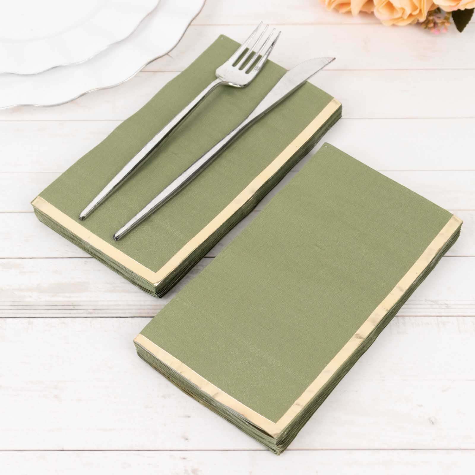 50-Pack Paper Dinner Napkins 2 Ply Dusty Sage Green with Gold Foil Edge - Soft Disposable Napkins - Image 6