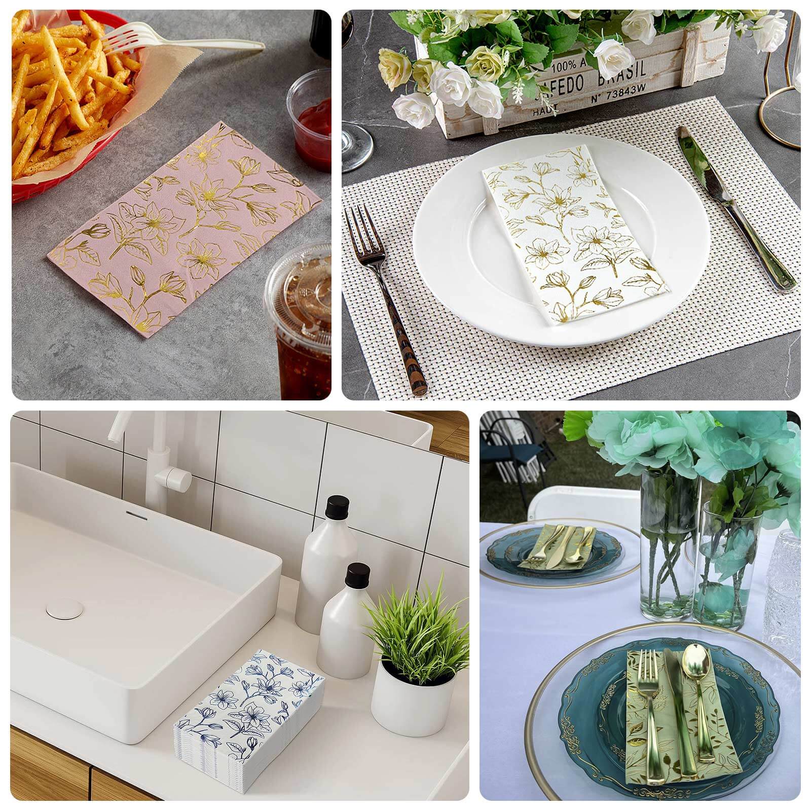 50-Pack Paper Dinner Napkins 2-Ply Sage Green with Gold Magnolia Flowers Print - Soft and Highly Absorbent Party Napkins - Image 5