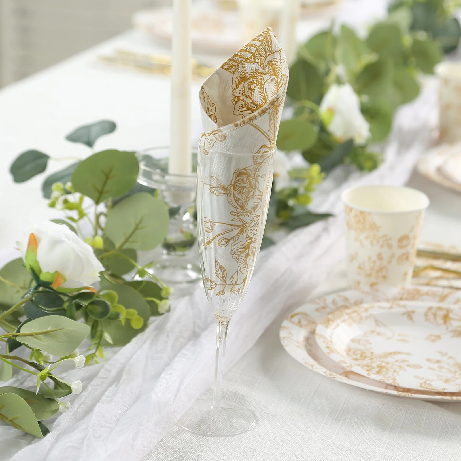 50-Pack Paper Dinner Napkins 2-Ply White with Gold French Toile Floral Pattern - Soft Disposable Party Napkins - Image 8