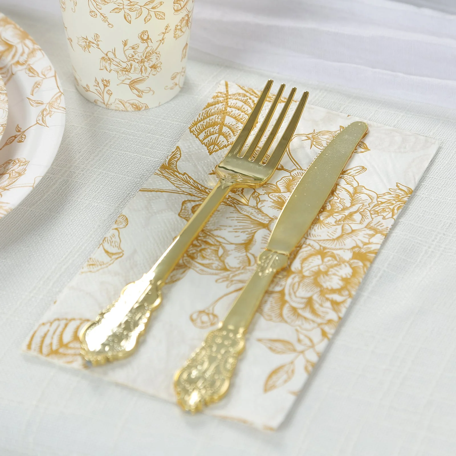 50-Pack Paper Dinner Napkins 2-Ply White with Gold French Toile Floral Pattern - Soft Disposable Party Napkins - Image 9