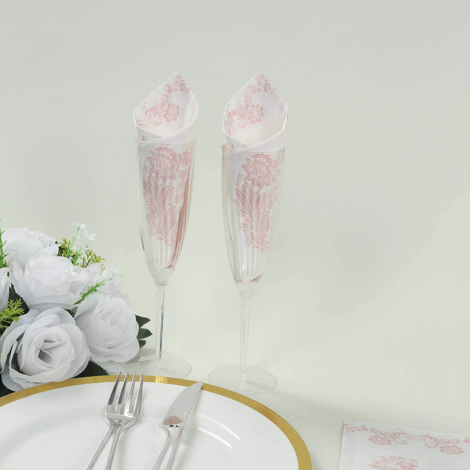 50-Pack Paper Dinner Napkins 2-Ply White with Pink Damask Floral Pattern - Soft and Absorbent Disposable Napkins - Image 4