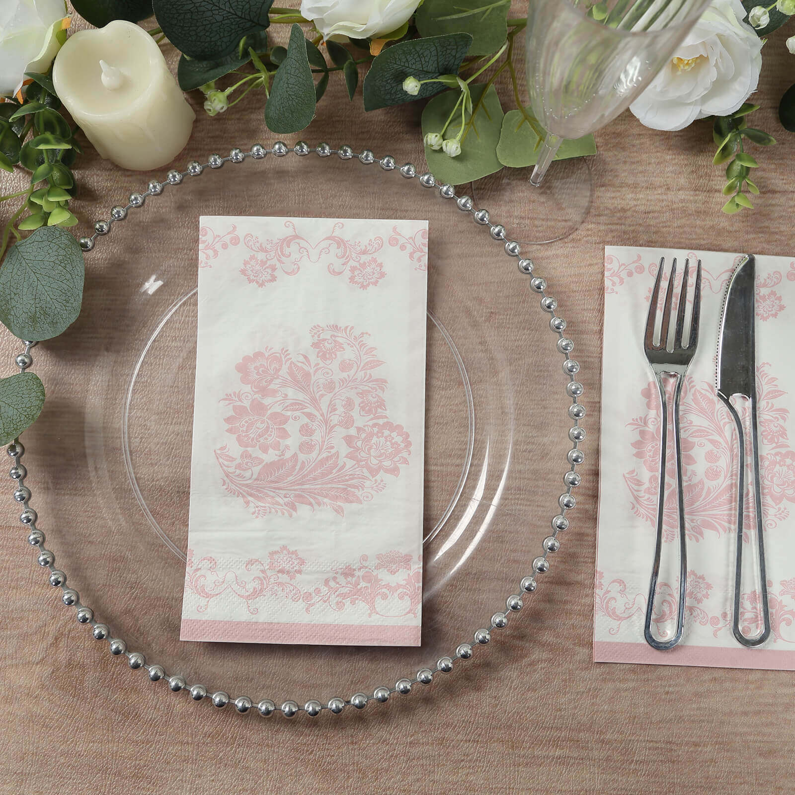 50-Pack Paper Dinner Napkins 2-Ply White with Pink Damask Floral Pattern - Soft and Absorbent Disposable Napkins - Image 5