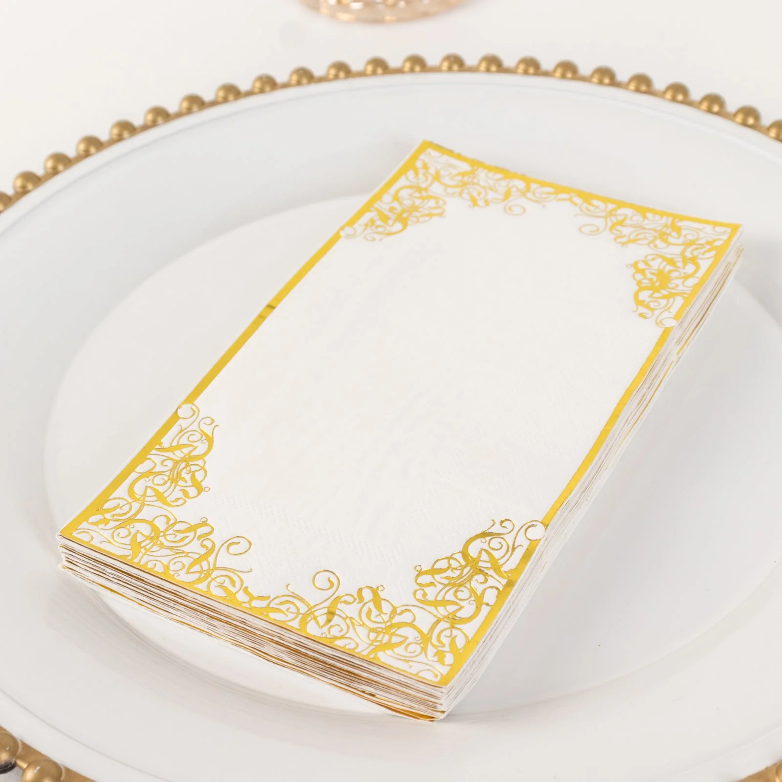 50-Pack Paper Dinner Napkins 8"x4" White with Gold Foil Lace Design - Soft 2 Ply European Style Napkins - Image 10