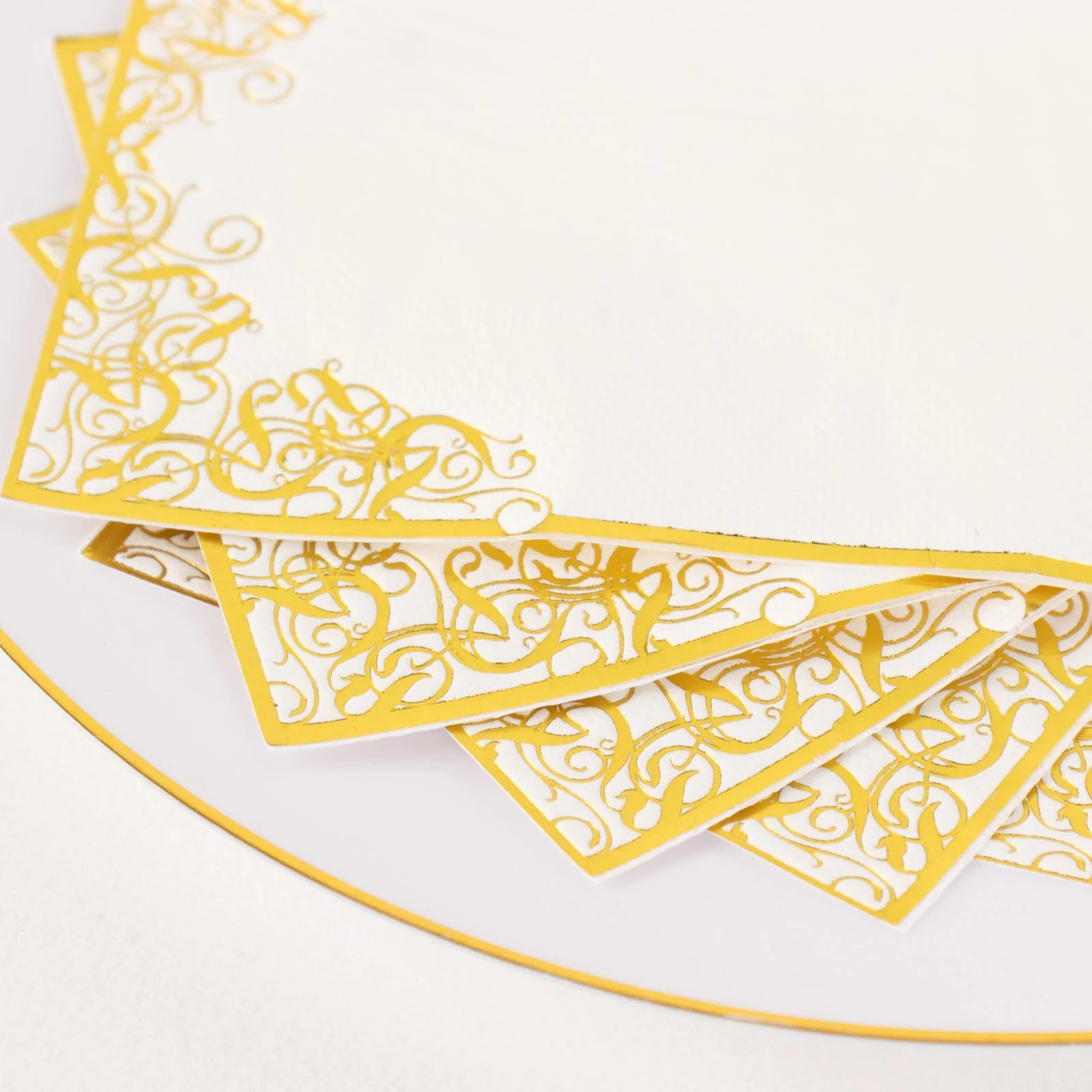 50-Pack Paper Dinner Napkins 8"x4" White with Gold Foil Lace Design - Soft 2 Ply European Style Napkins - Image 15