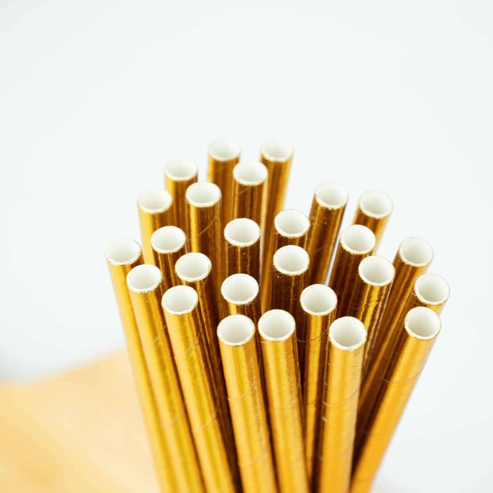 50-Pack Paper Drinking Straws 8" Metallic Gold Foil Food Grade - Biodegradable Disposable Straws - Image 15