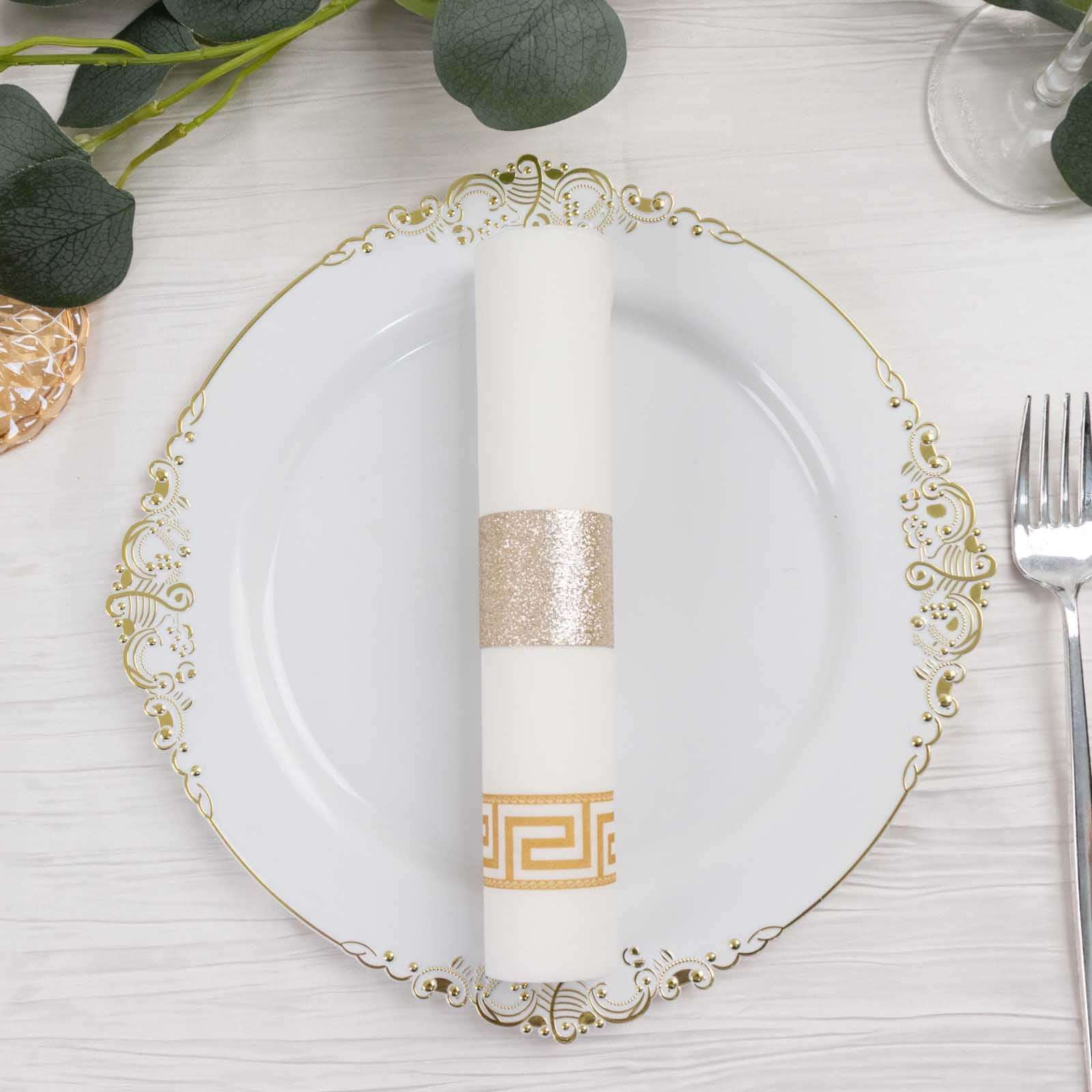 50-Pack Paper Napkin Rings 1.5" Beige Glitter - Disposable Napkin Holders for Parties - Image 10