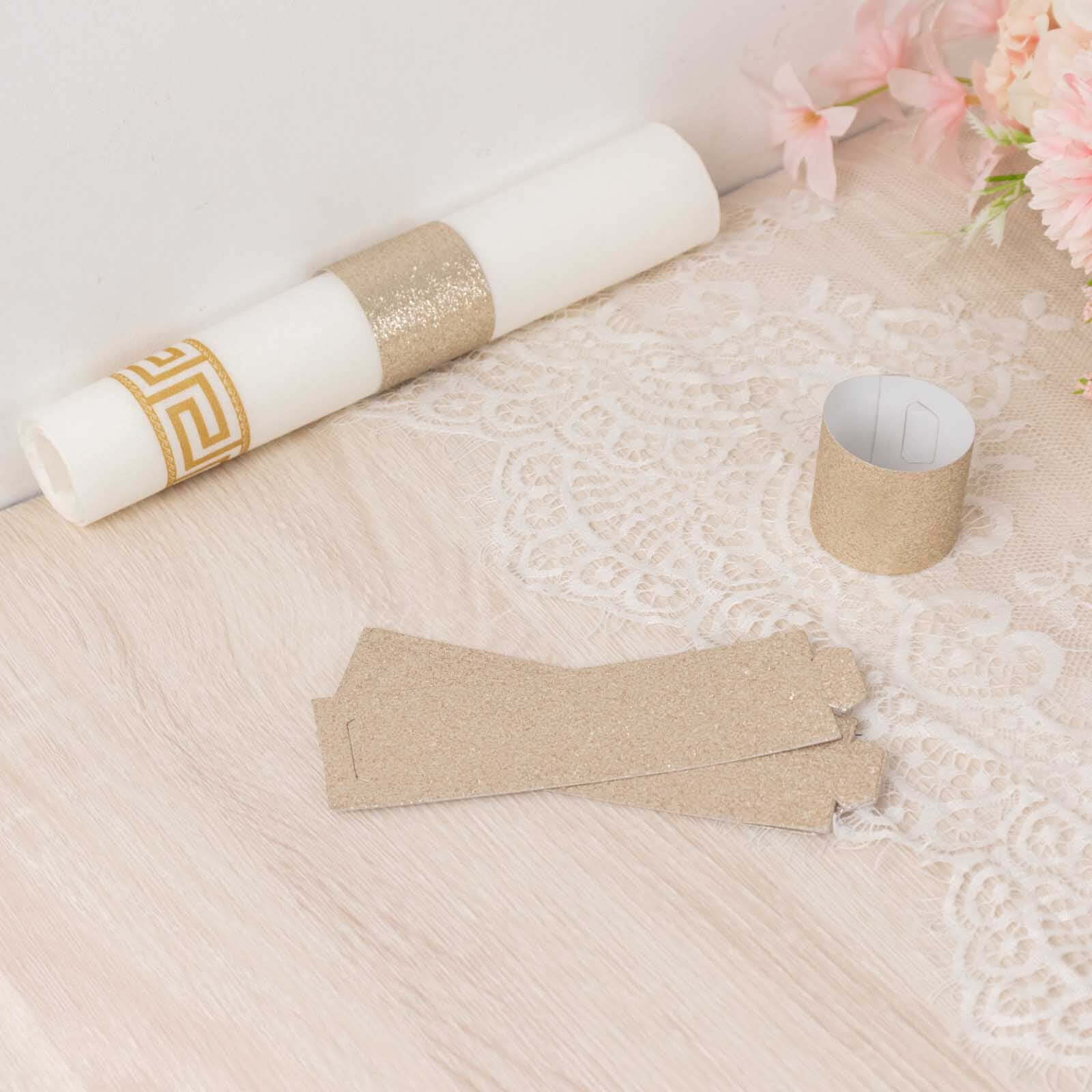50-Pack Paper Napkin Rings 1.5" Beige Glitter - Disposable Napkin Holders for Parties - Image 12