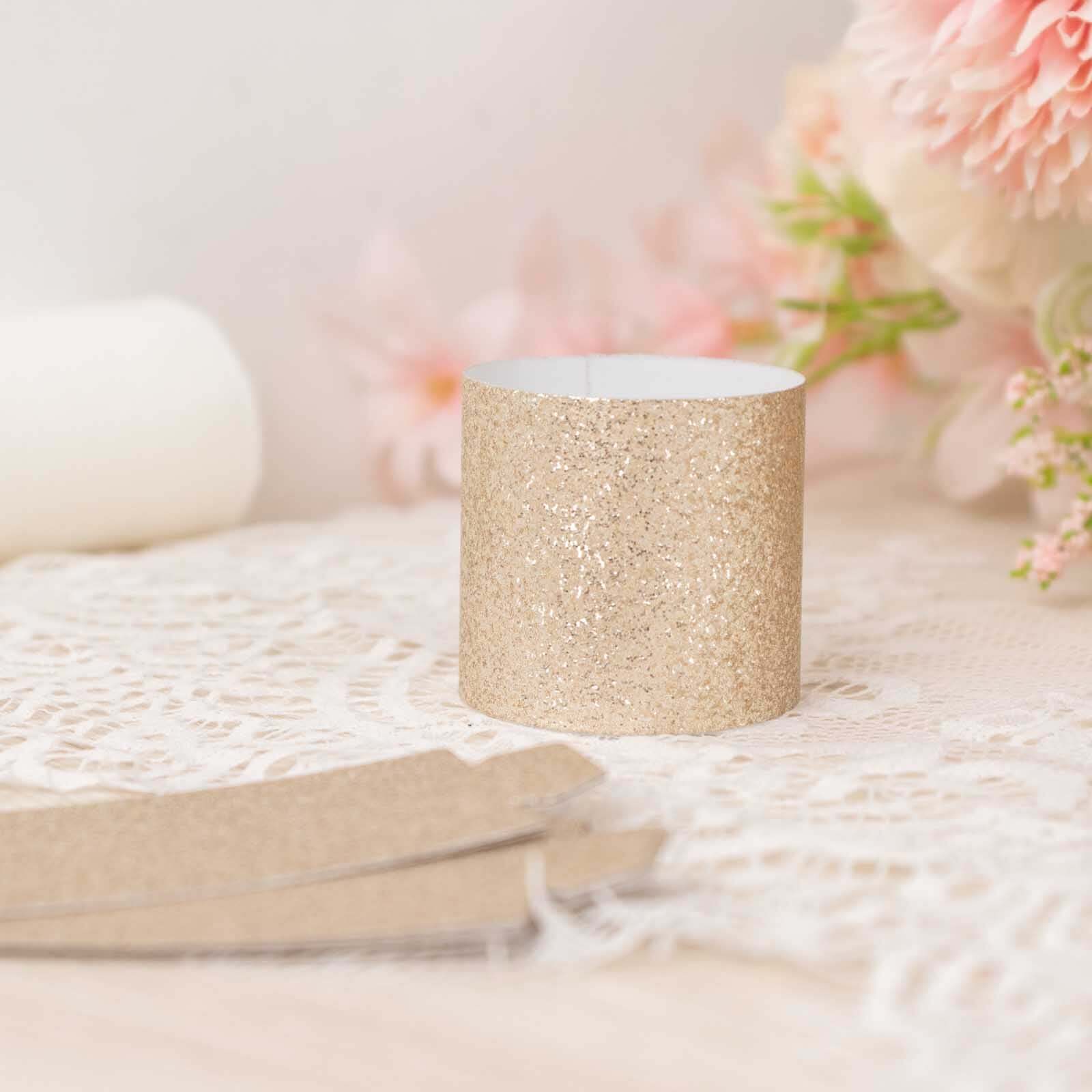 50-Pack Paper Napkin Rings 1.5" Beige Glitter - Disposable Napkin Holders for Parties - Image 13