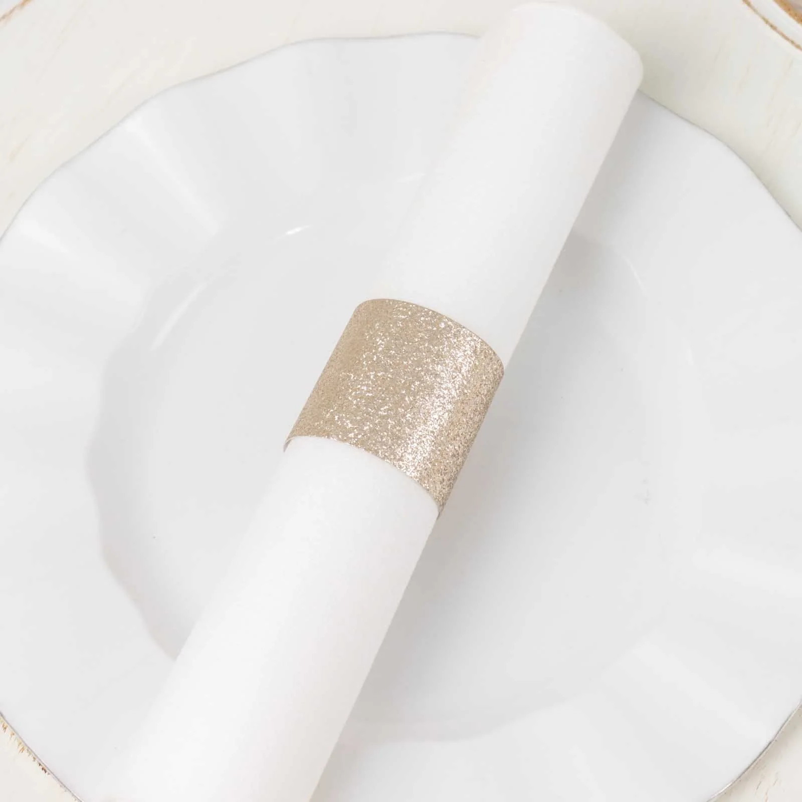 50-Pack Paper Napkin Rings 1.5" Beige Glitter - Disposable Napkin Holders for Parties - Image 2