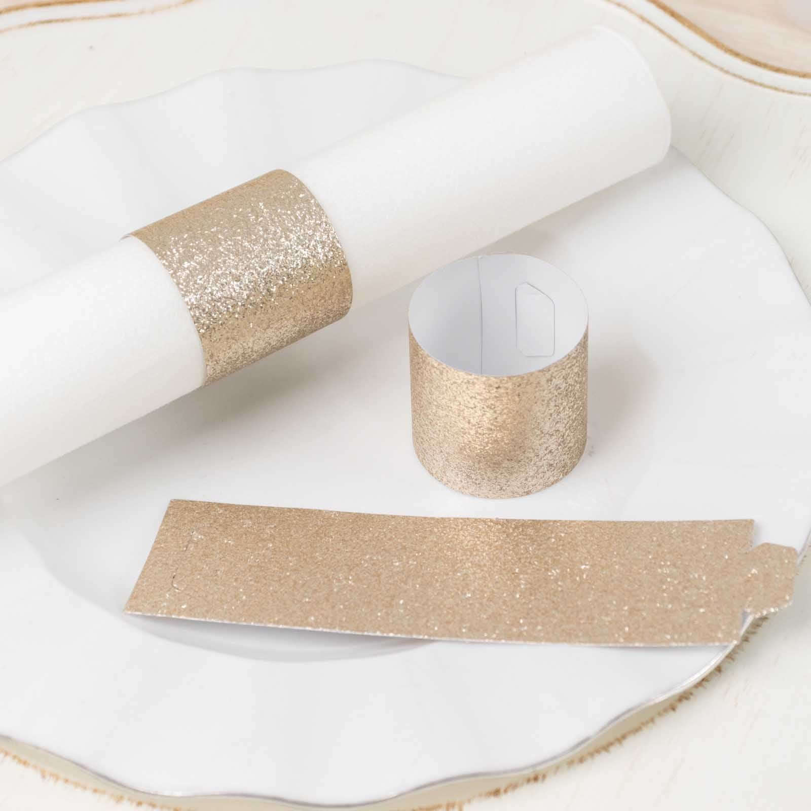 50-Pack Paper Napkin Rings 1.5" Beige Glitter - Disposable Napkin Holders for Parties - Image 6