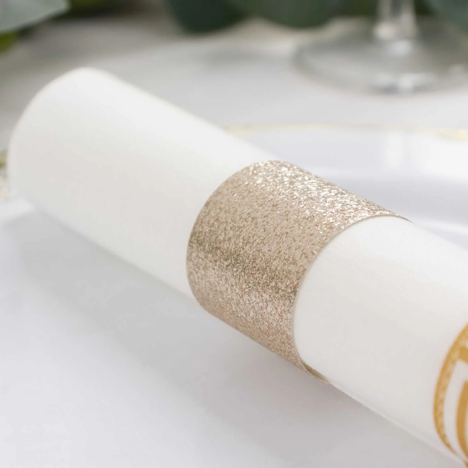 50-Pack Paper Napkin Rings 1.5" Beige Glitter - Disposable Napkin Holders for Parties - Image 8