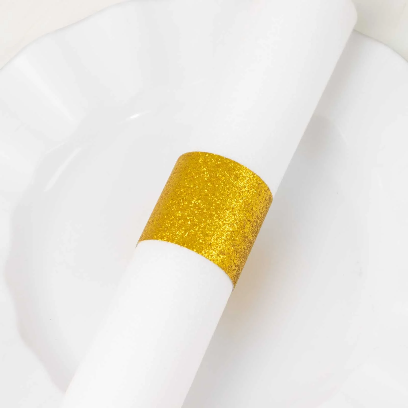 50-Pack Paper Napkin Rings 1.5" Gold Glitter - Disposable Napkin Holders for Parties - Image 2
