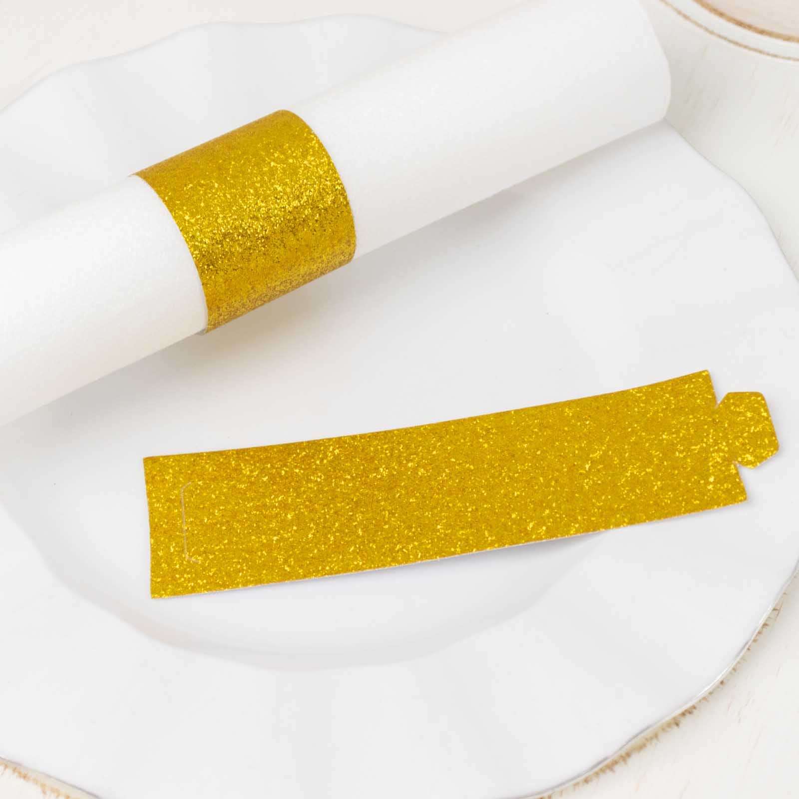 50-Pack Paper Napkin Rings 1.5" Gold Glitter - Disposable Napkin Holders for Parties - Image 6