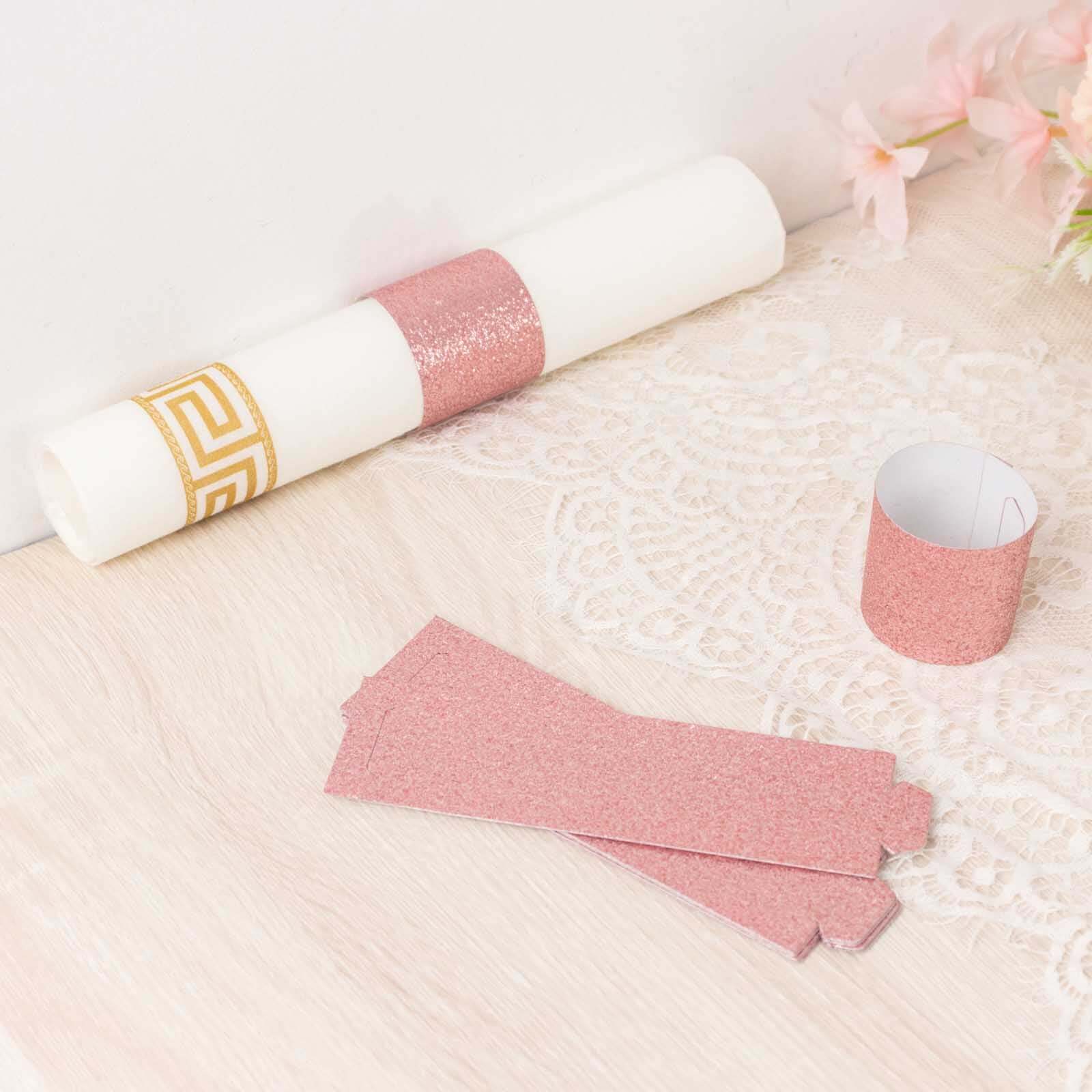 50-Pack Paper Napkin Rings 1.5" Rose Gold Glitter - Disposable Napkin Holders for Parties - Image 12