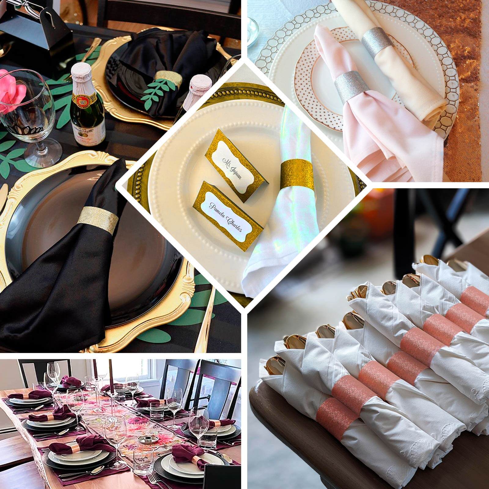 50-Pack Paper Napkin Rings 1.5" Rose Gold Glitter - Disposable Napkin Holders for Parties - Image 5
