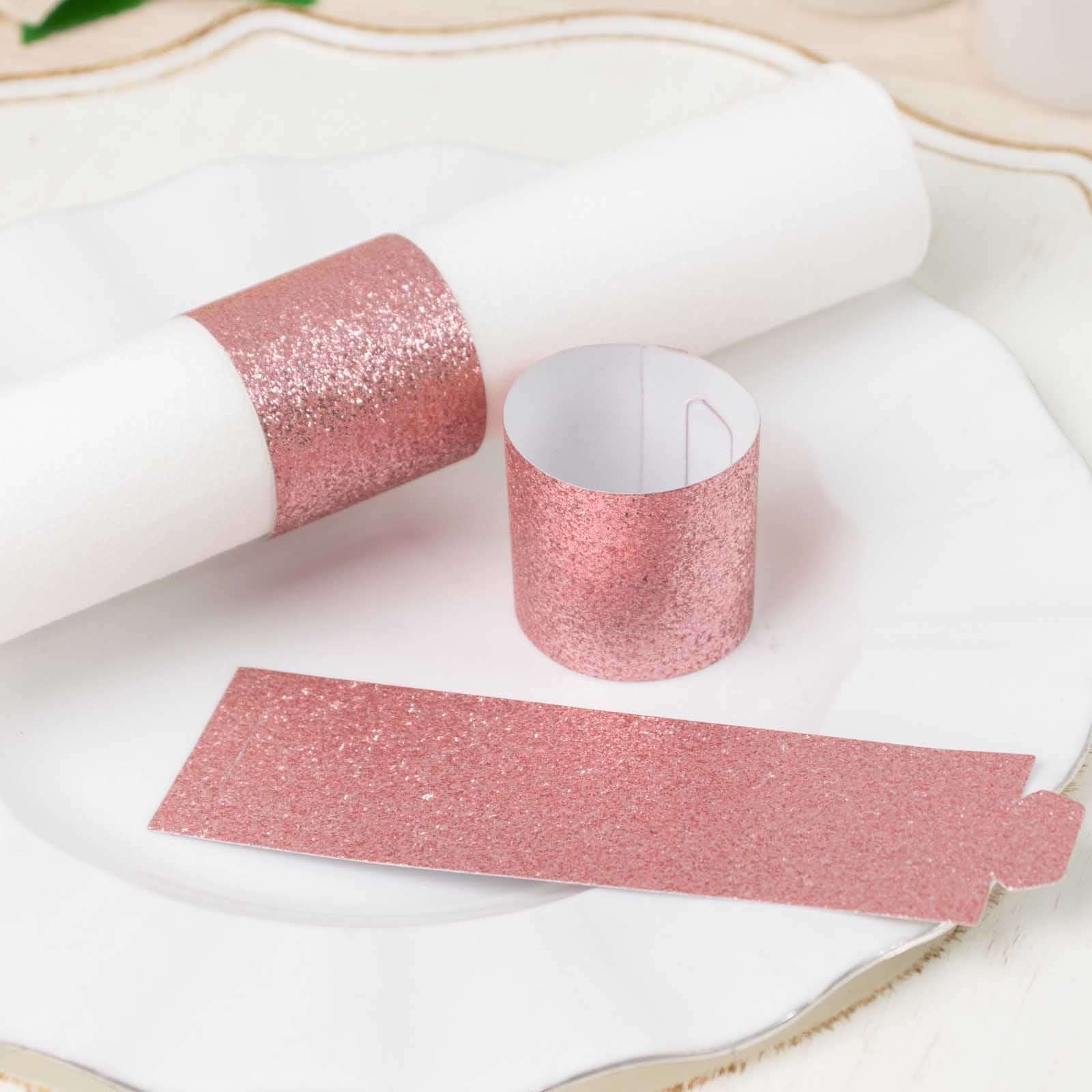 50-Pack Paper Napkin Rings 1.5" Rose Gold Glitter - Disposable Napkin Holders for Parties - Image 6
