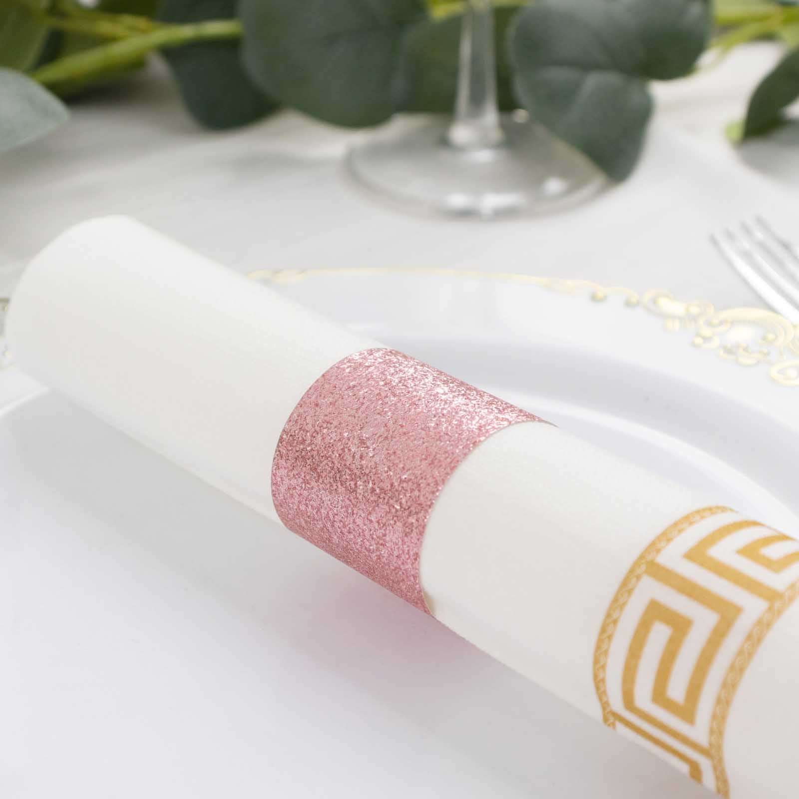 50-Pack Paper Napkin Rings 1.5" Rose Gold Glitter - Disposable Napkin Holders for Parties - Image 8