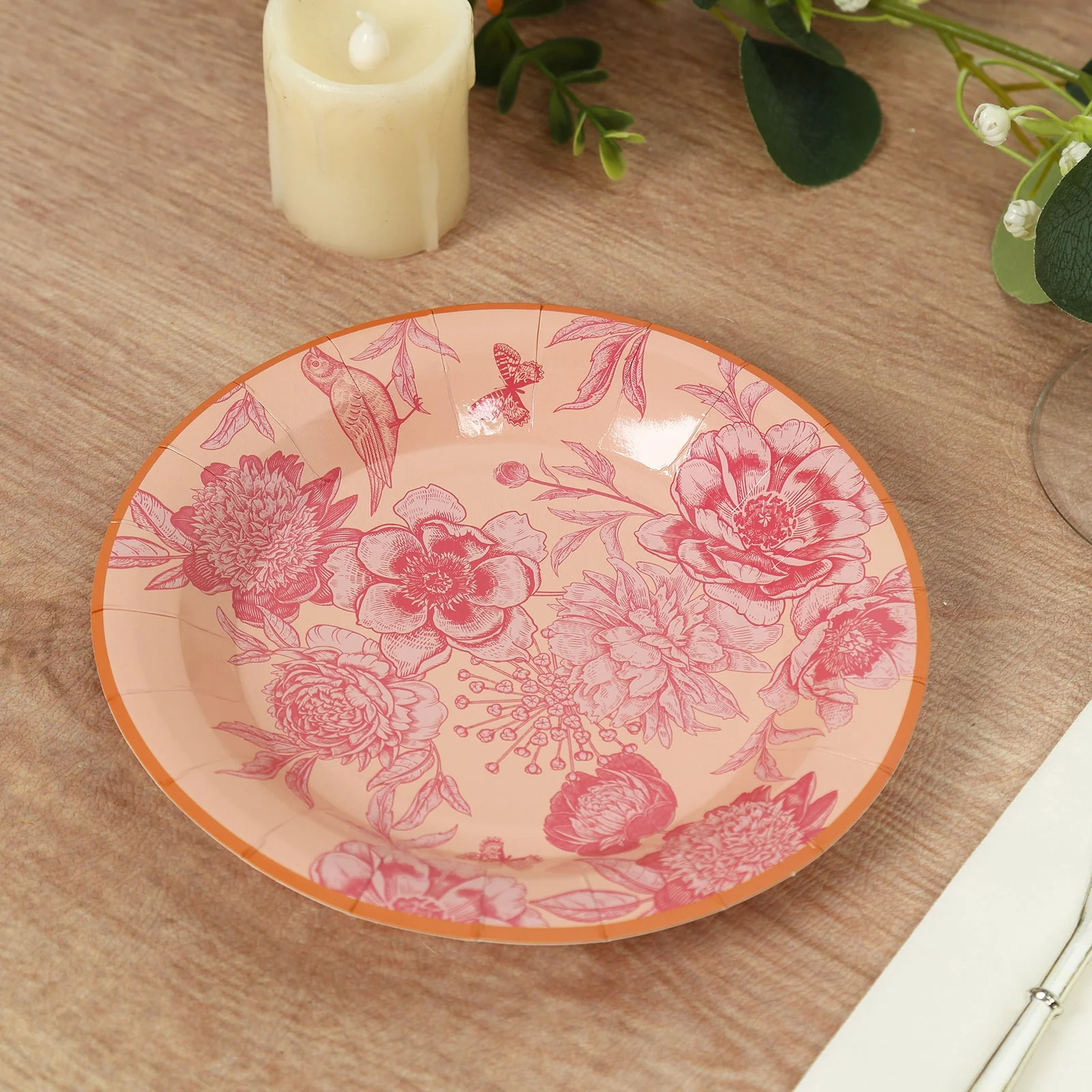 50-Pack Paper Round Dessert and Dinner Plates 7", 9" Dusty Rose Spring Floral Print with Gold Rim - Heavy Duty Disposable Party Plates Set for Garden Weddings & Chic Brunches - Image 10