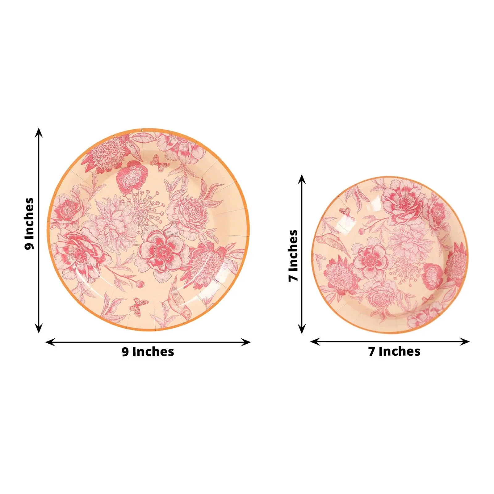 50-Pack Paper Round Dessert and Dinner Plates 7", 9" Dusty Rose Spring Floral Print with Gold Rim - Heavy Duty Disposable Party Plates Set for Garden Weddings & Chic Brunches - Image 2