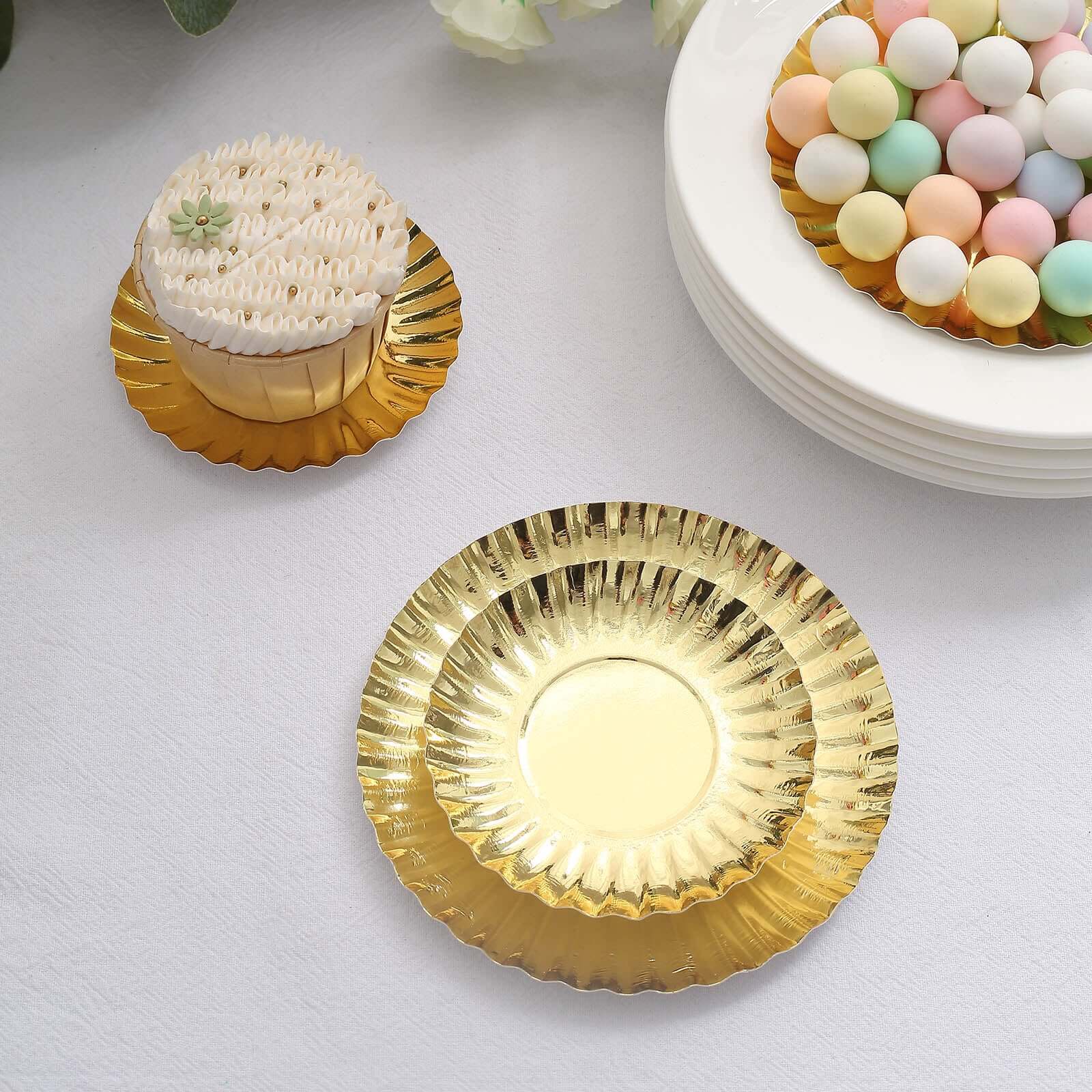 50-Pack Paper Round Dessert Plates 5" Metallic Gold - Image 14