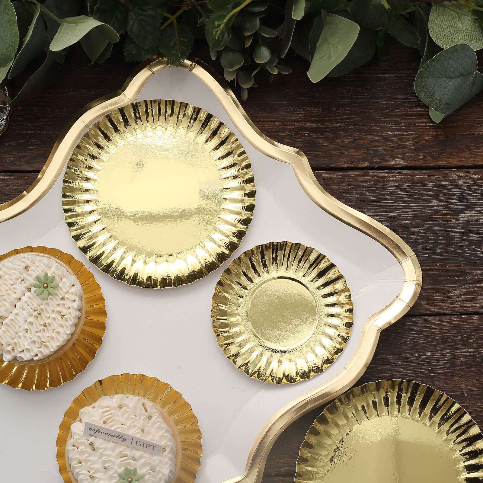 50-Pack Paper Round Dessert Plates 5" Metallic Gold - Image 16