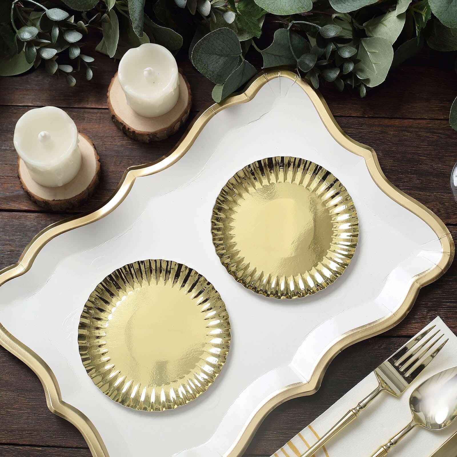 50-Pack Paper Round Dessert Plates 5" Metallic Gold - Image 7