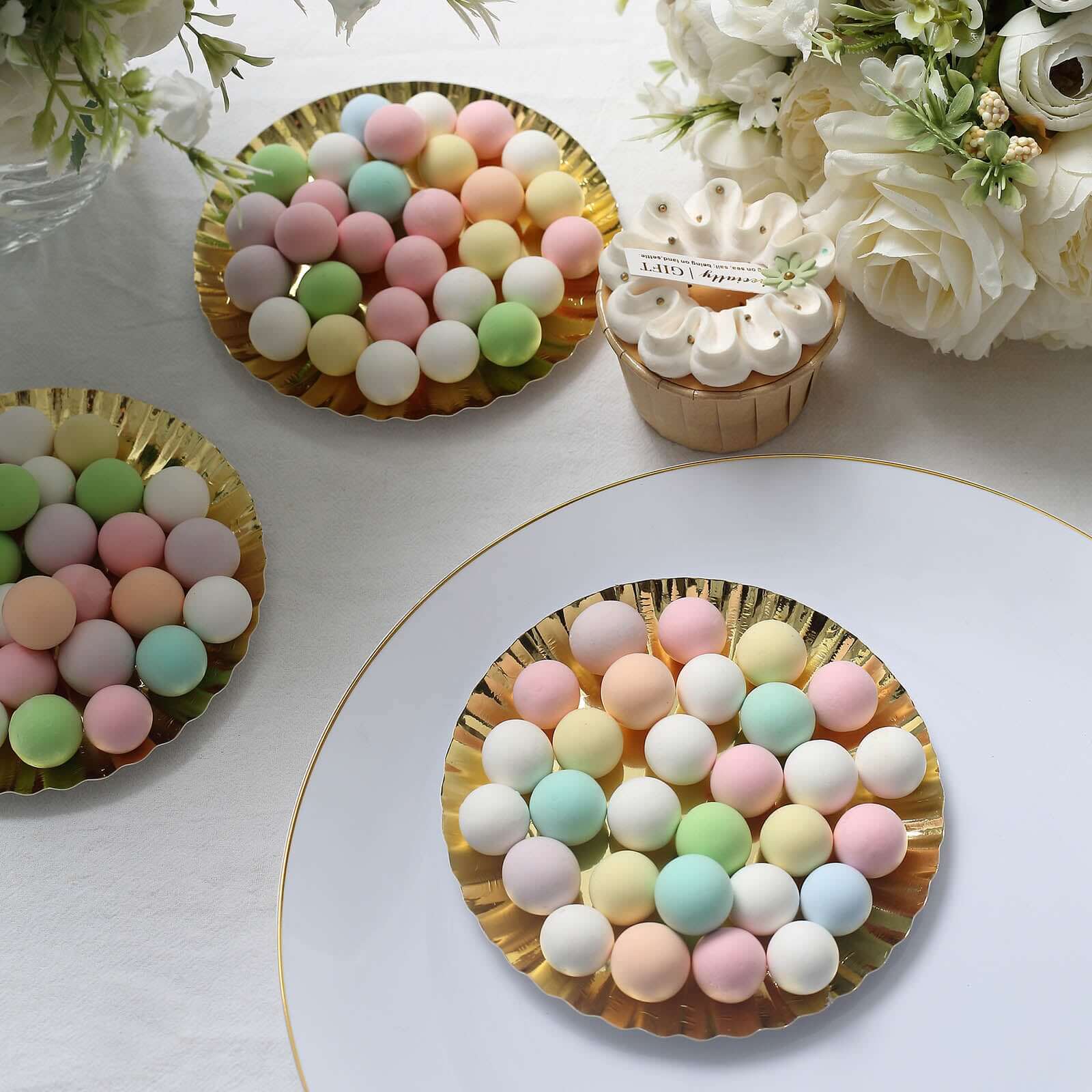 50-Pack Paper Round Dessert Plates 5" Metallic Gold - Image 9