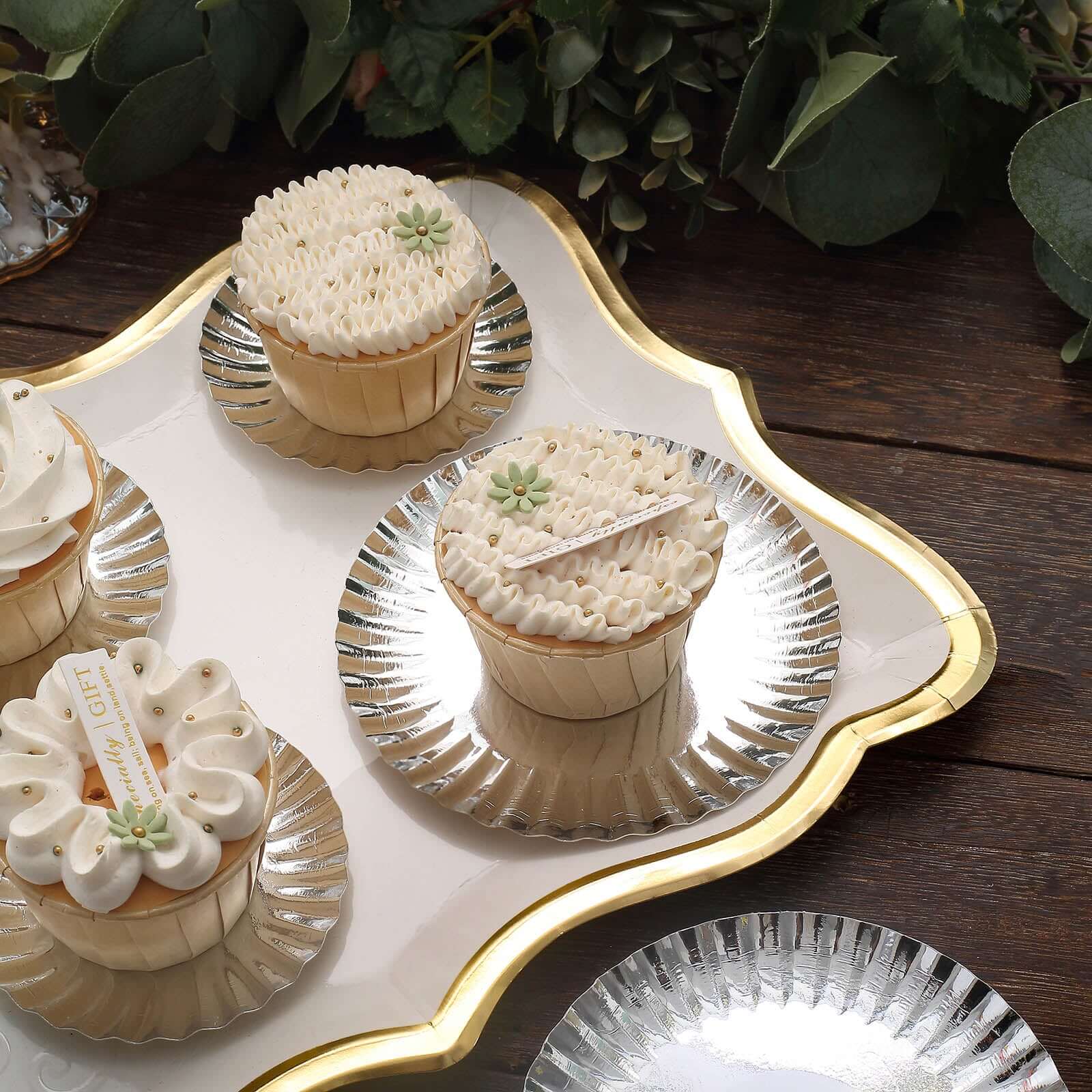 50-Pack Paper Round Dessert Plates 5" Metallic Silver with Scalloped Rim - 250GSM Disposable Appetizer Party Plates - Image 18