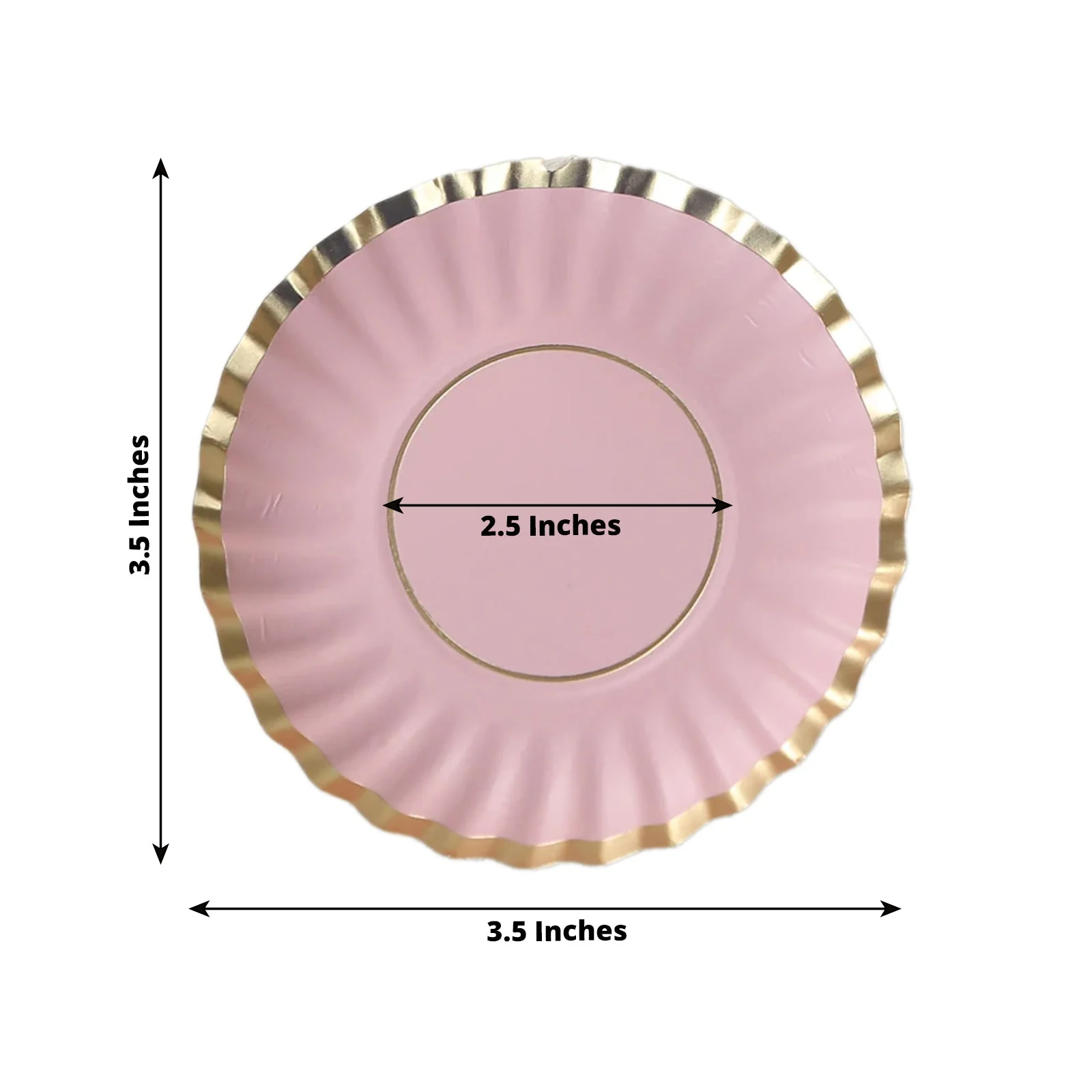 50-Pack Paper Round Party Plates 3.5" Blush with Gold Scalloped Rim - 250GSM Disposable Mini Dessert Plates - Image 3