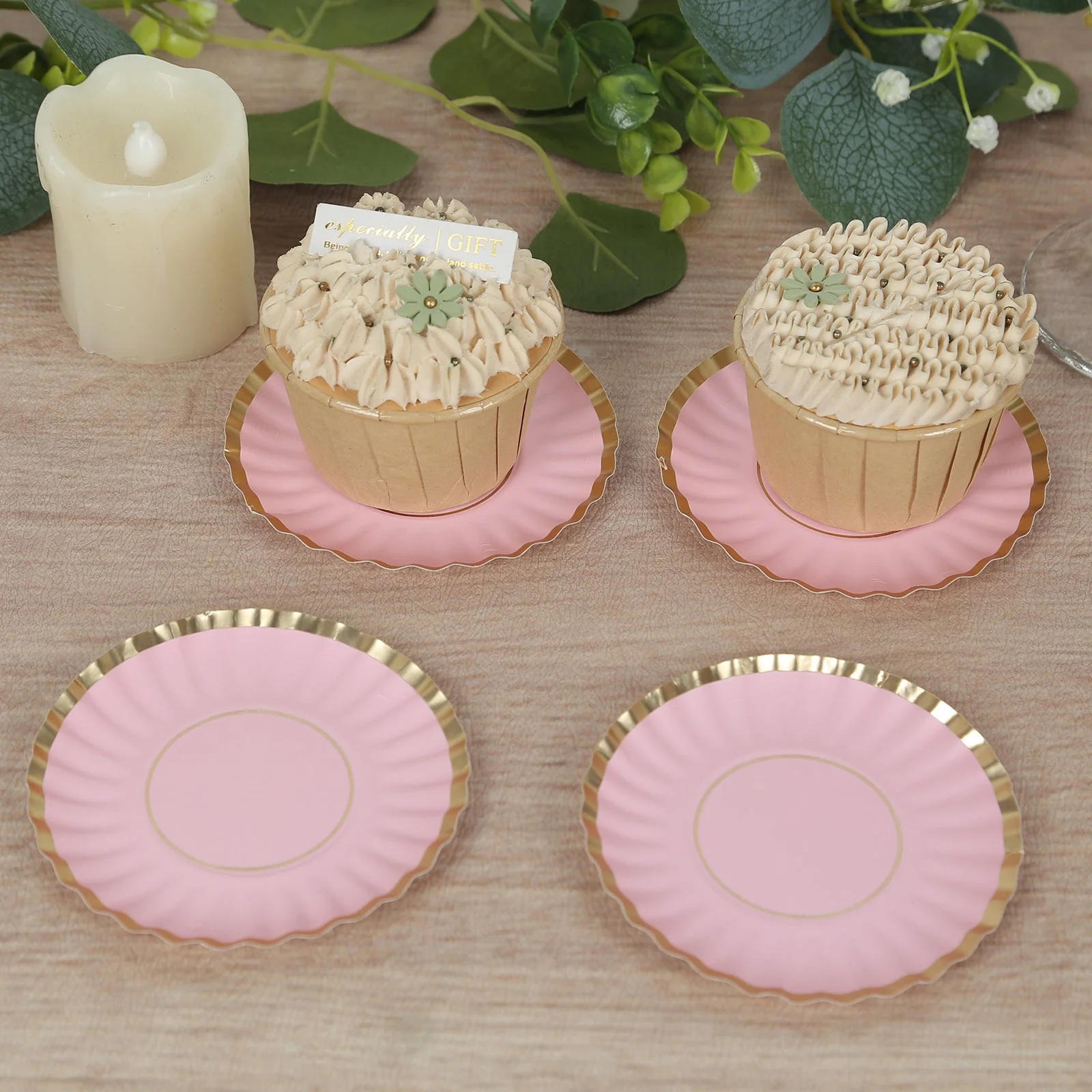 50-Pack Paper Round Party Plates 3.5" Blush with Gold Scalloped Rim - 250GSM Disposable Mini Dessert Plates - Image 7