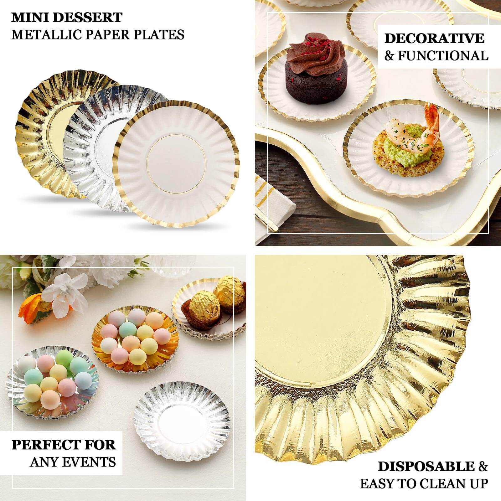 50-Pack Paper Round Party Plates 3.5" Dusty Sage Green with Gold Scalloped Rim - 250GSM Disposable Mini Dessert Plates - Image 3