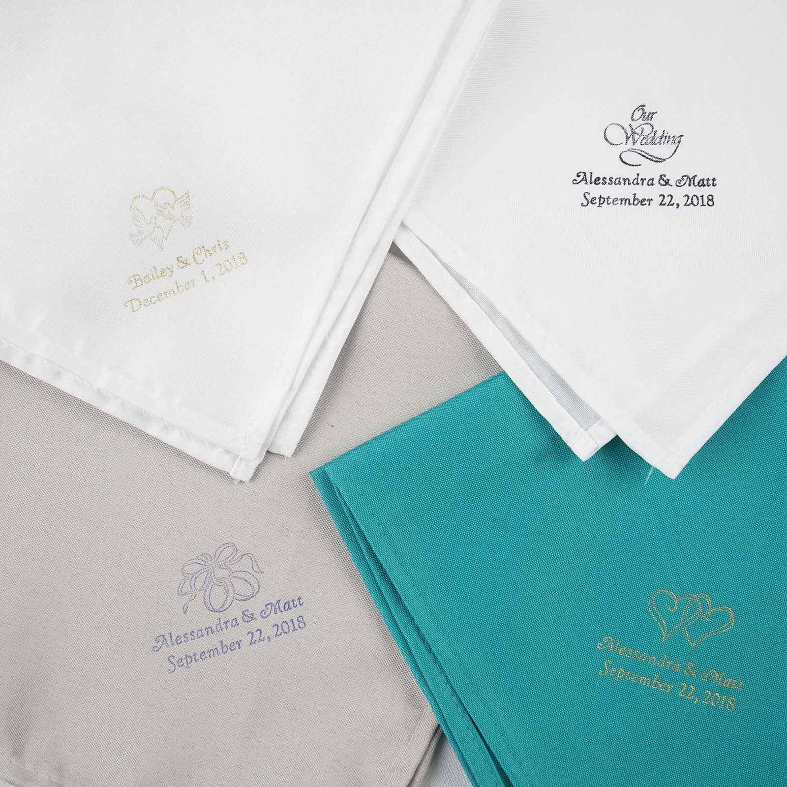 50 Pack Personalized Cloth Dinner Napkin Wedding Favors, Polyester With Large Emblem - Image 6