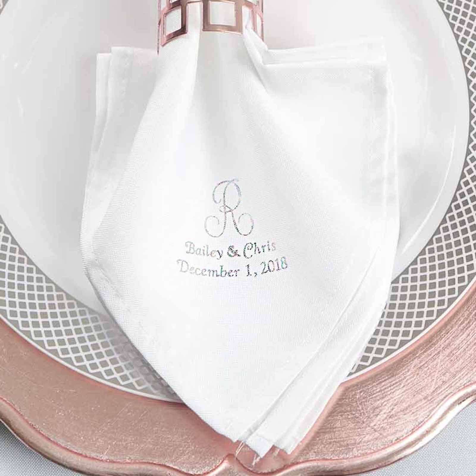 50 Pack Personalized Monogram Cloth Dinner Napkins, Custom Printed Wedding Favors - Image 3