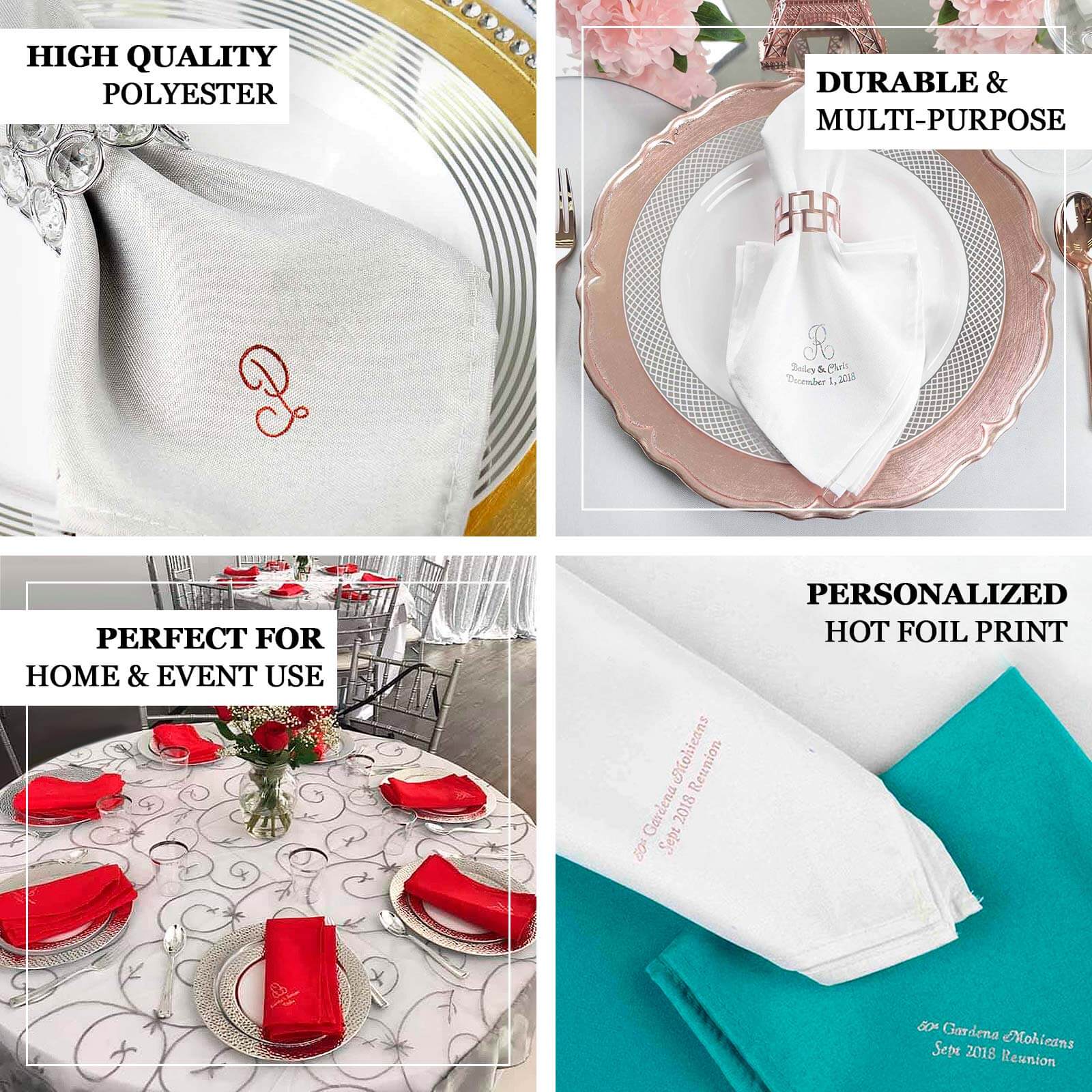 50 Pack Personalized Monogram Cloth Dinner Napkins, Custom Printed Wedding Favors - Image 4