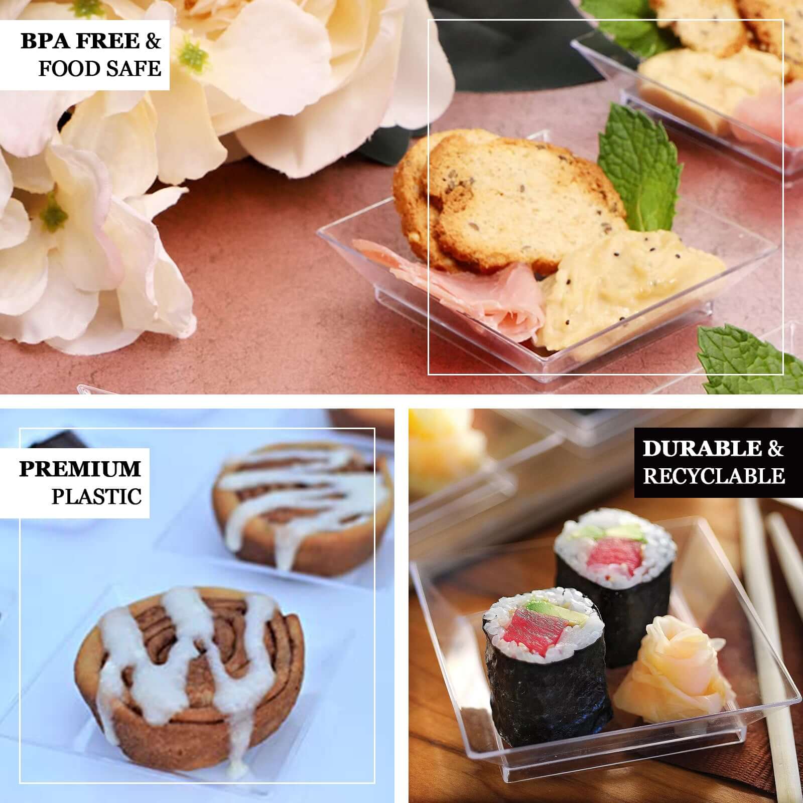 50-Pack Plastic Appetizer Plates 2" Modern Square Design Clear - Disposable Dessert Bowls for Events - Image 4
