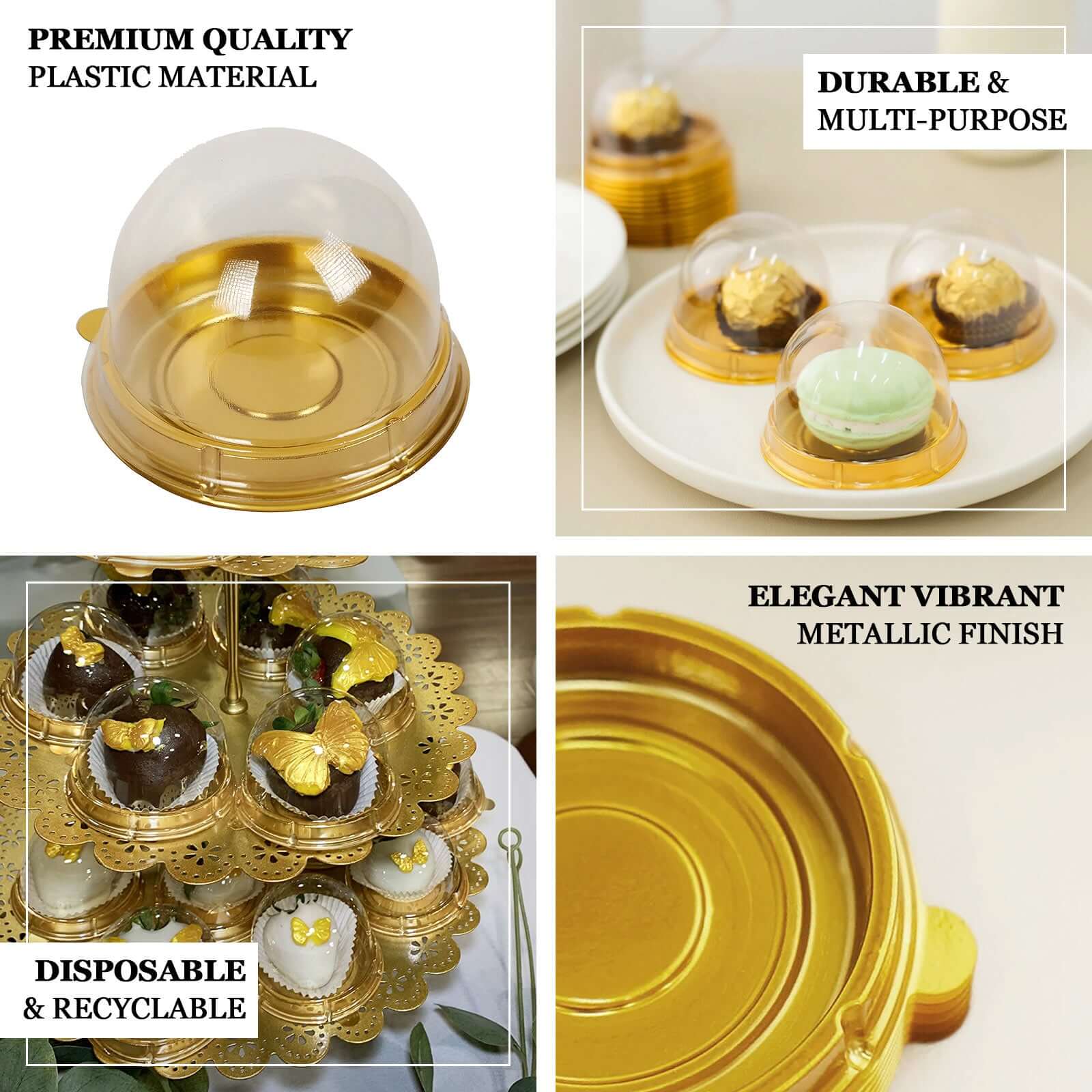 50-Pack Plastic Cupcake Favor Containers 3" Round Dome Design Gold and Clear - Party Boxes for Treat Displays - Image 4