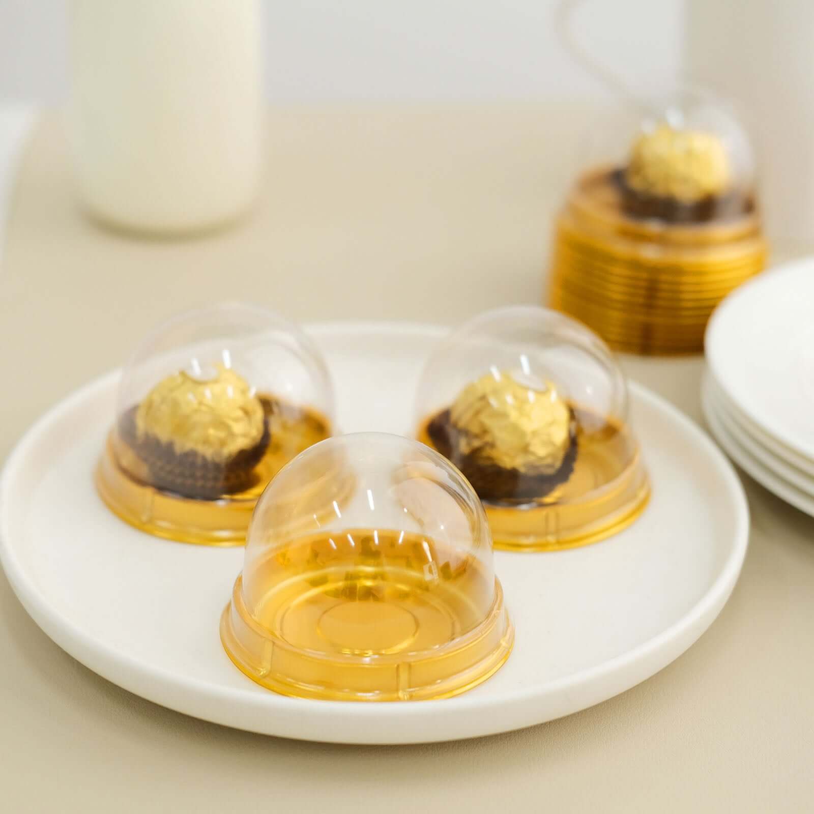 50-Pack Plastic Cupcake Favor Containers 3" Round Dome Design Gold and Clear - Party Boxes for Treat Displays - Image 6
