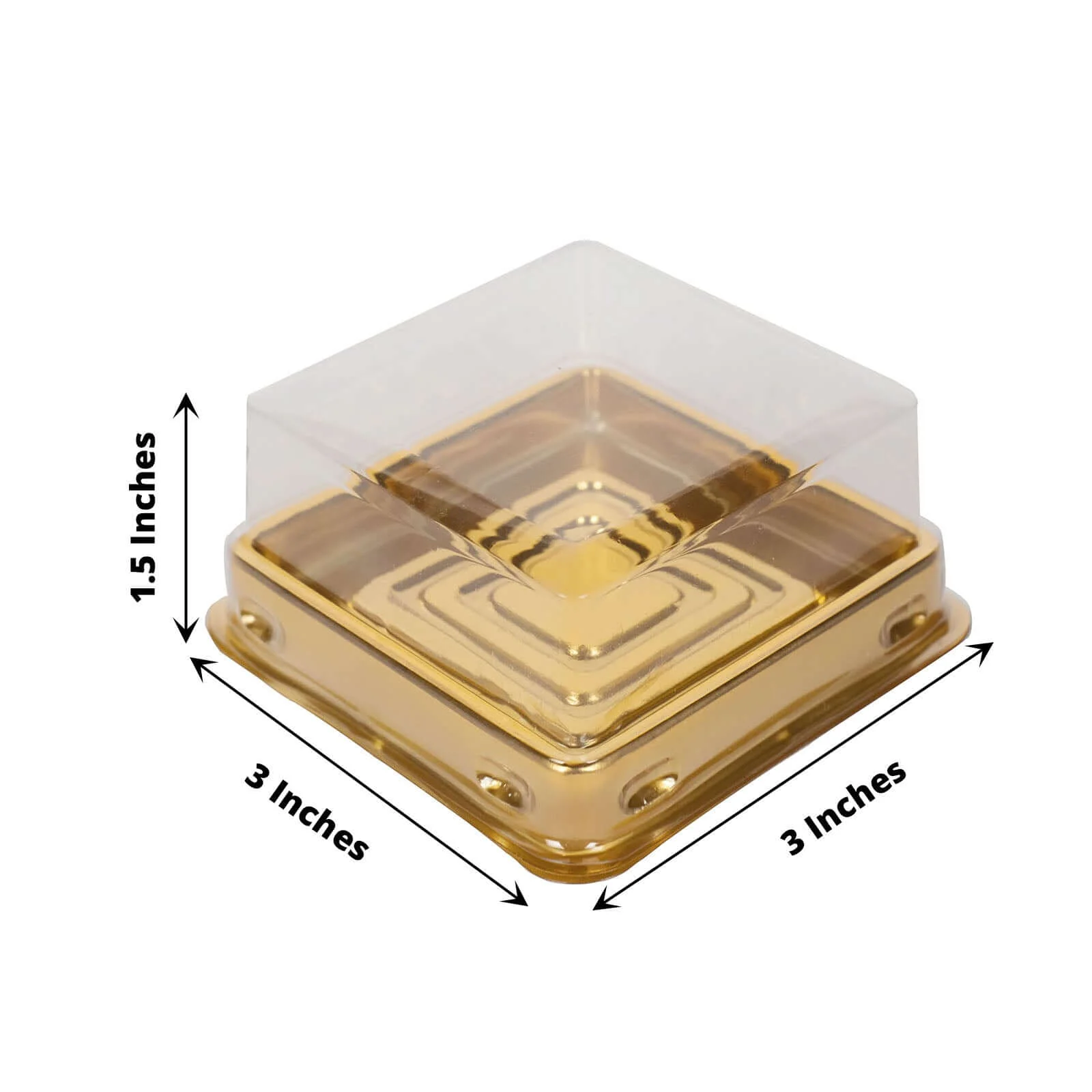 50-Pack Plastic Cupcake Favor Containers 3" Square Design Gold and Clear - Party Boxes for Treat Displays - Image 3