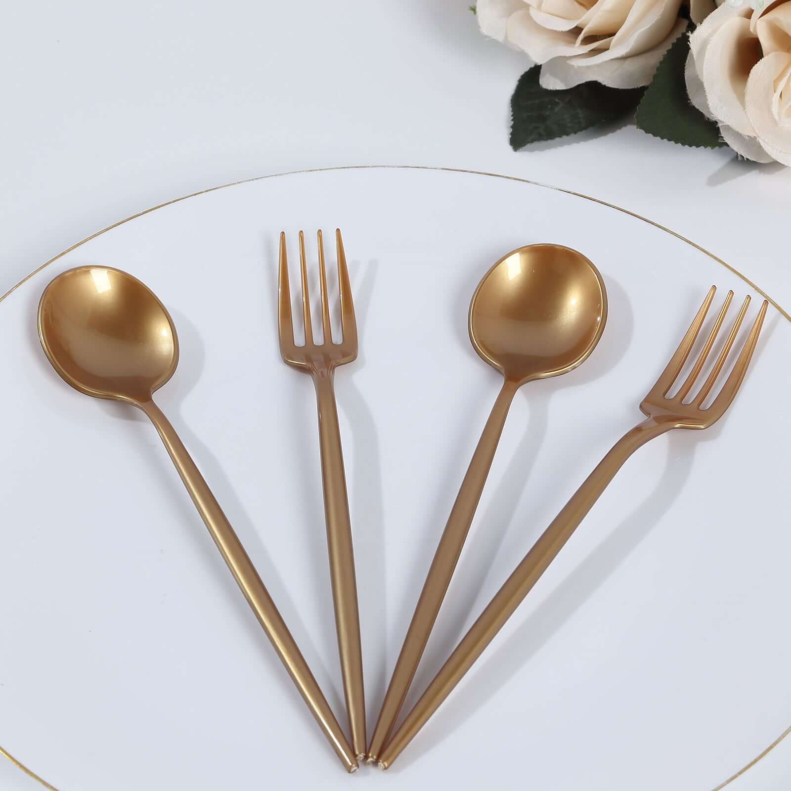 50-Pack Plastic Dessert Forks and Spoons Gold - Heavy Duty Shiny Disposable Silverware Set - Image 6