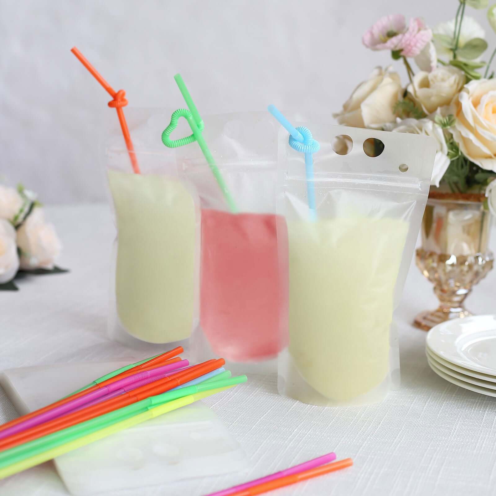 50-Pack Plastic Drink Pouches 12oz Clear with Straws and Zipper - Image 6