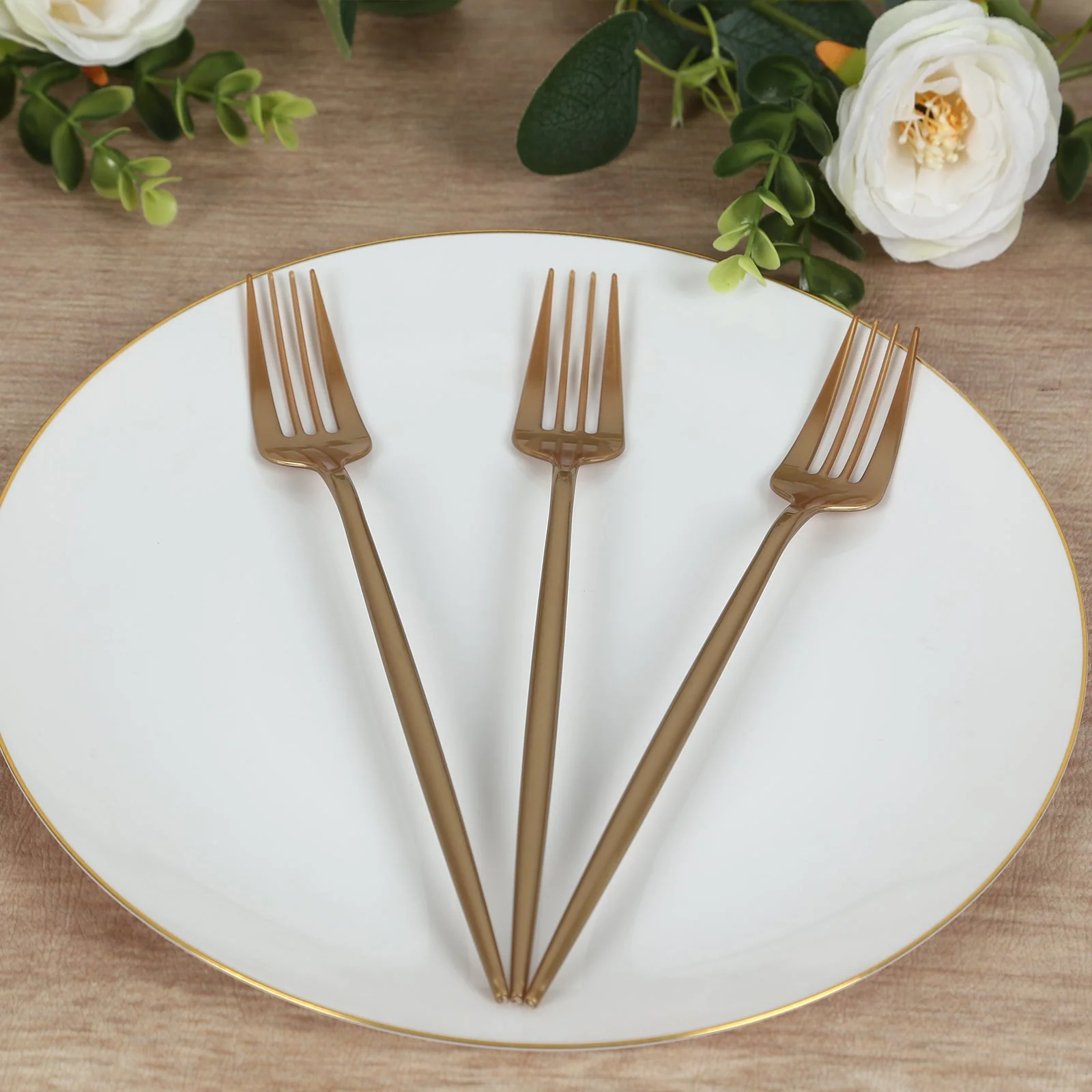 50-Pack Plastic Forks Gold - Heavy Duty Premium Disposable Sleek Dinner Flatware - Image 6